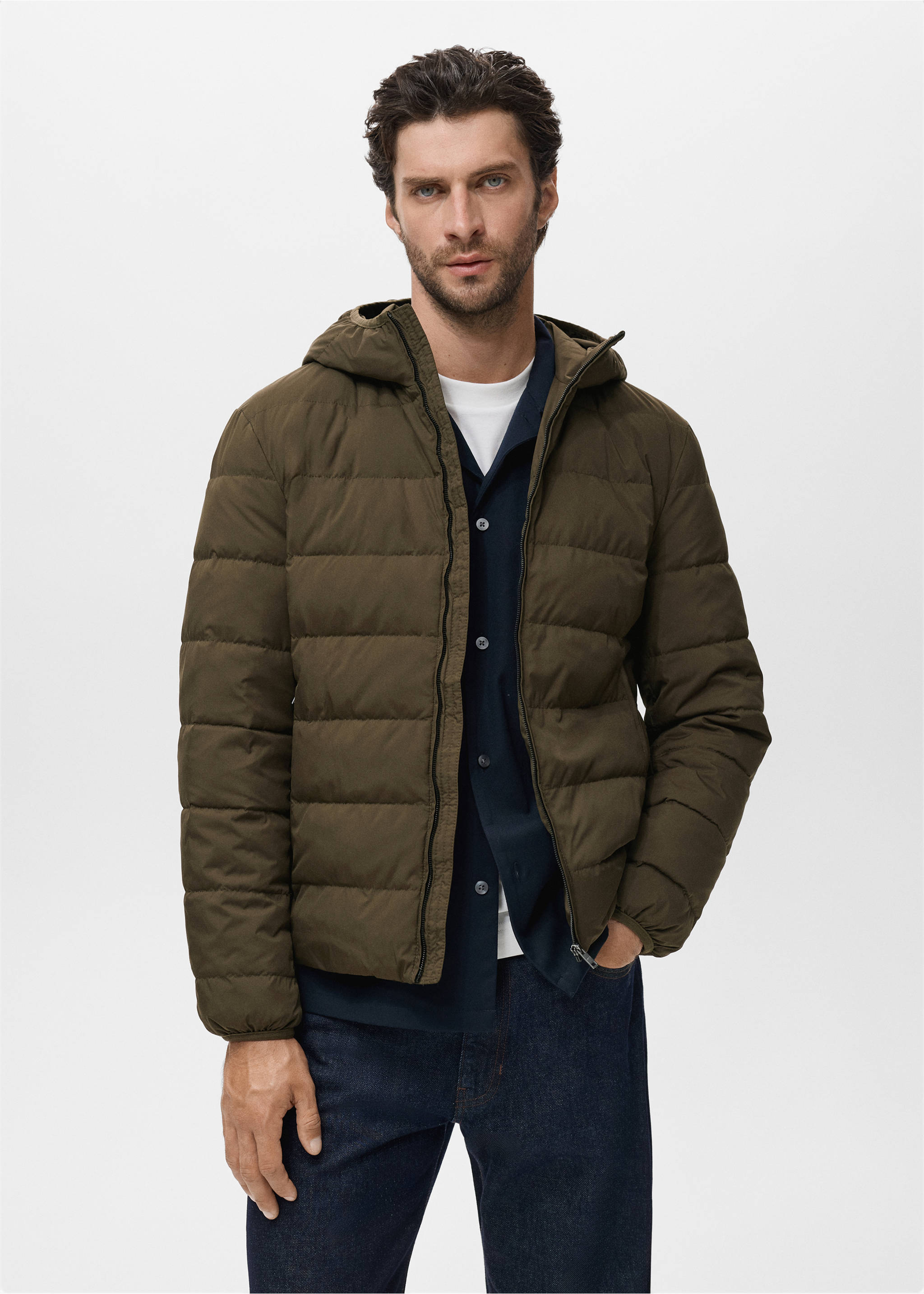 Packable down feather puffer jacket - Medium plane, Olive Green. Ref: 17005974-00.