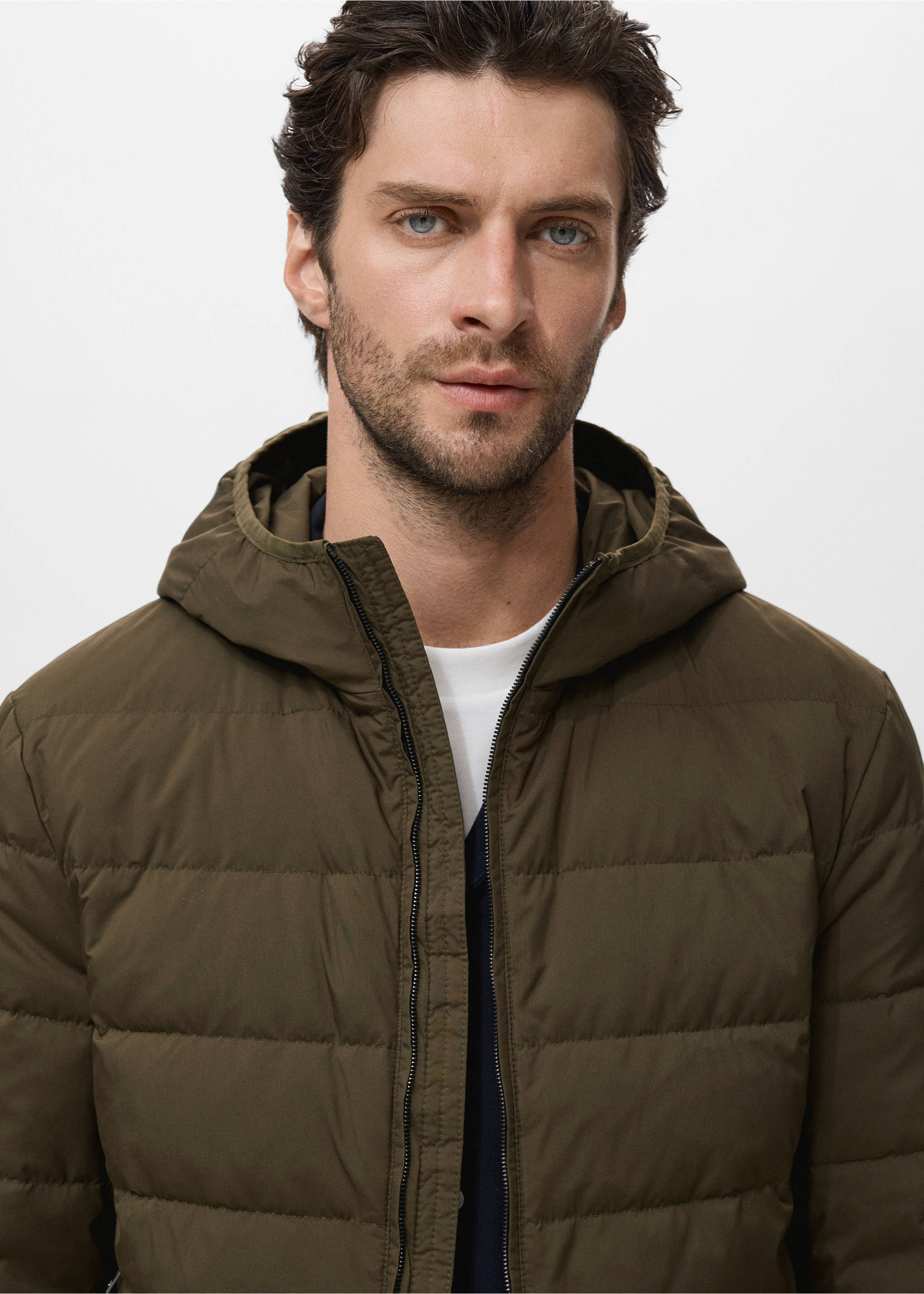 Packable down feather puffer jacket - Details of the article 1, Olive Green. Ref: 17005974-00.