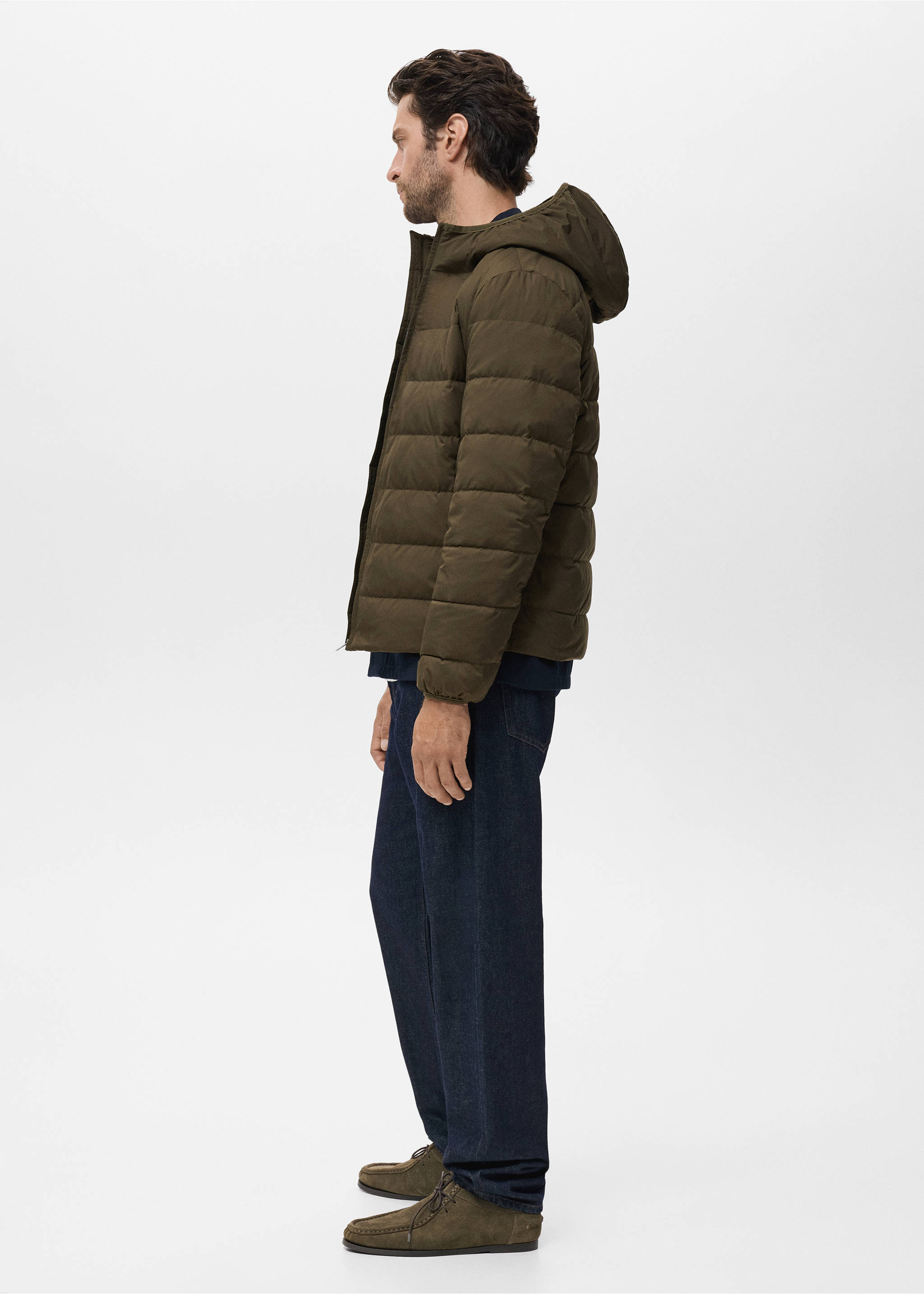 Packable down feather puffer jacket - Details of the article 2, Olive Green. Ref: 17005974-00.