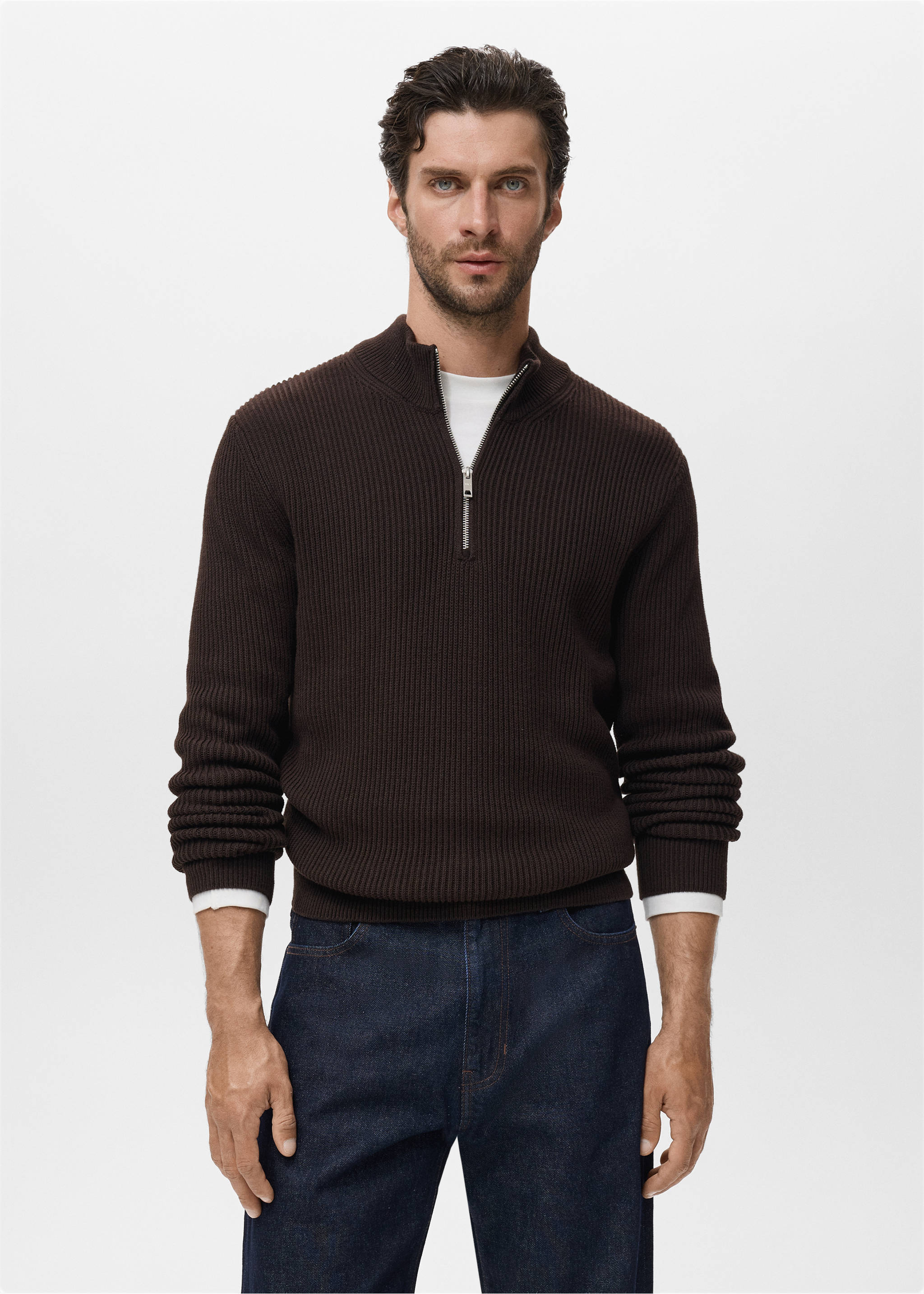 Jersey 100% algodón cuello perkins - Plano medio, Chocolate. Ref: 17005977-00.