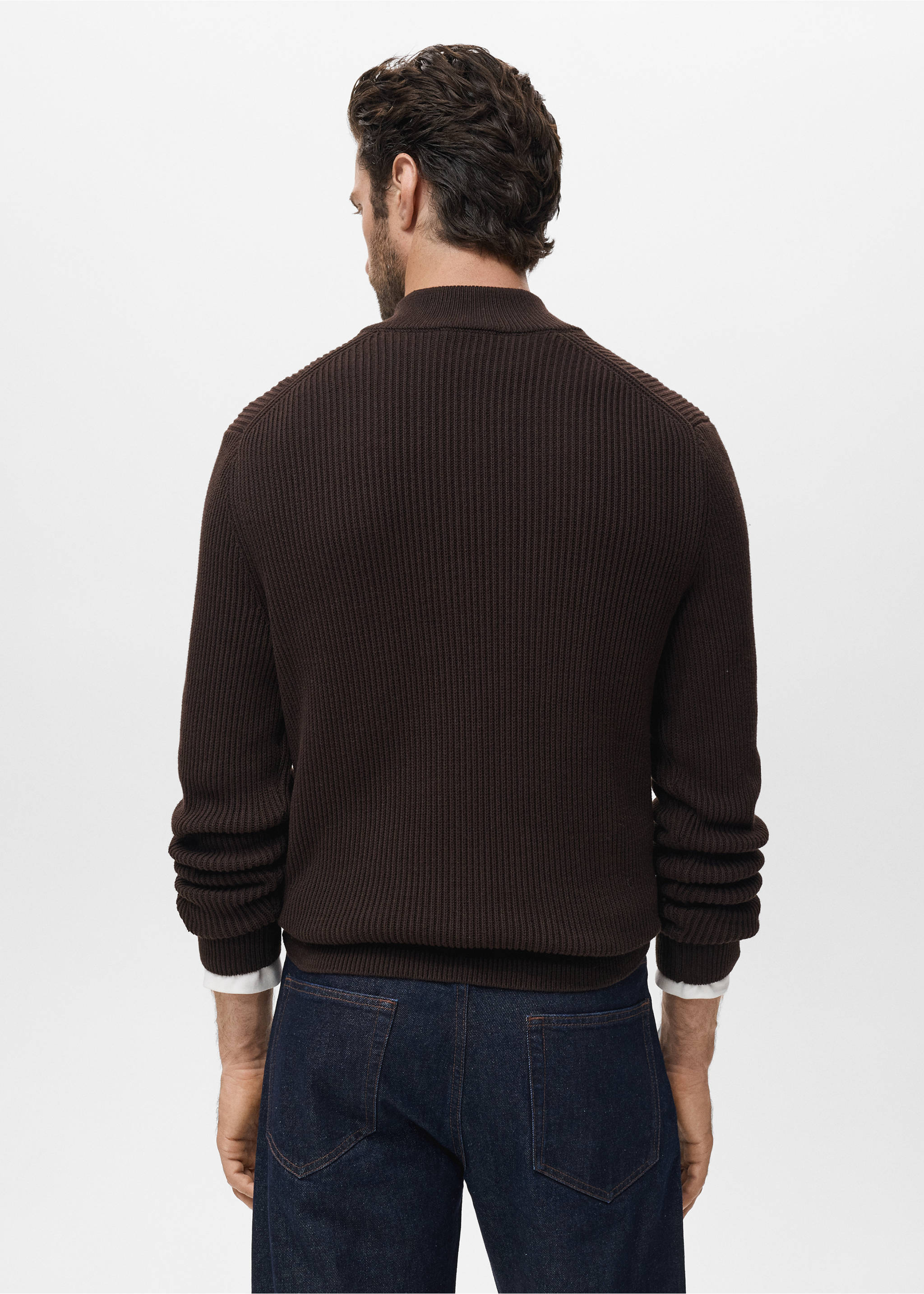 Jersey 100% algodón cuello perkins - Reverso del artículo, Chocolate. Ref: 17005977-00.