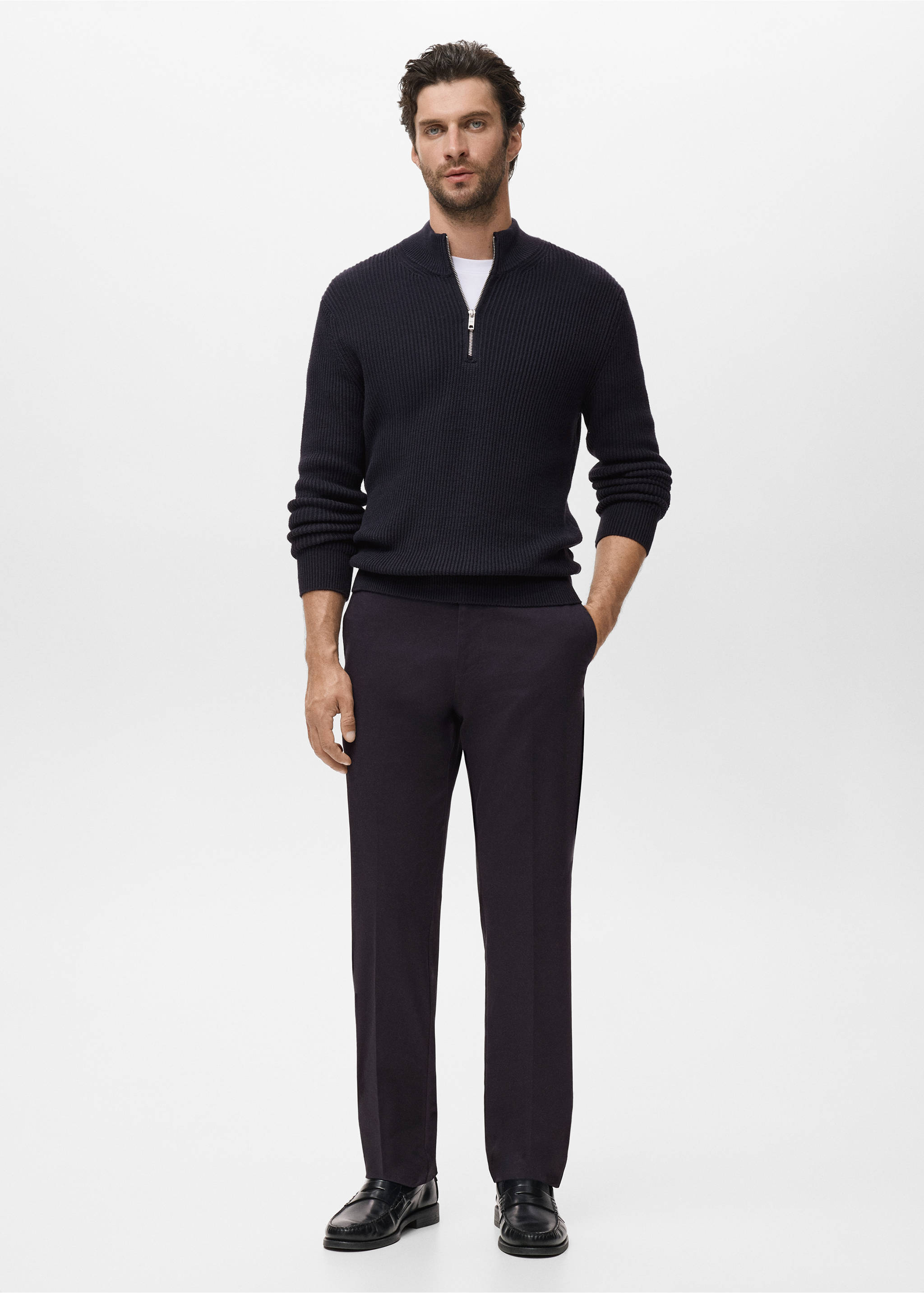100% cotton perkins-neck sweater - General plane, Navy. Ref: 17005977-00.