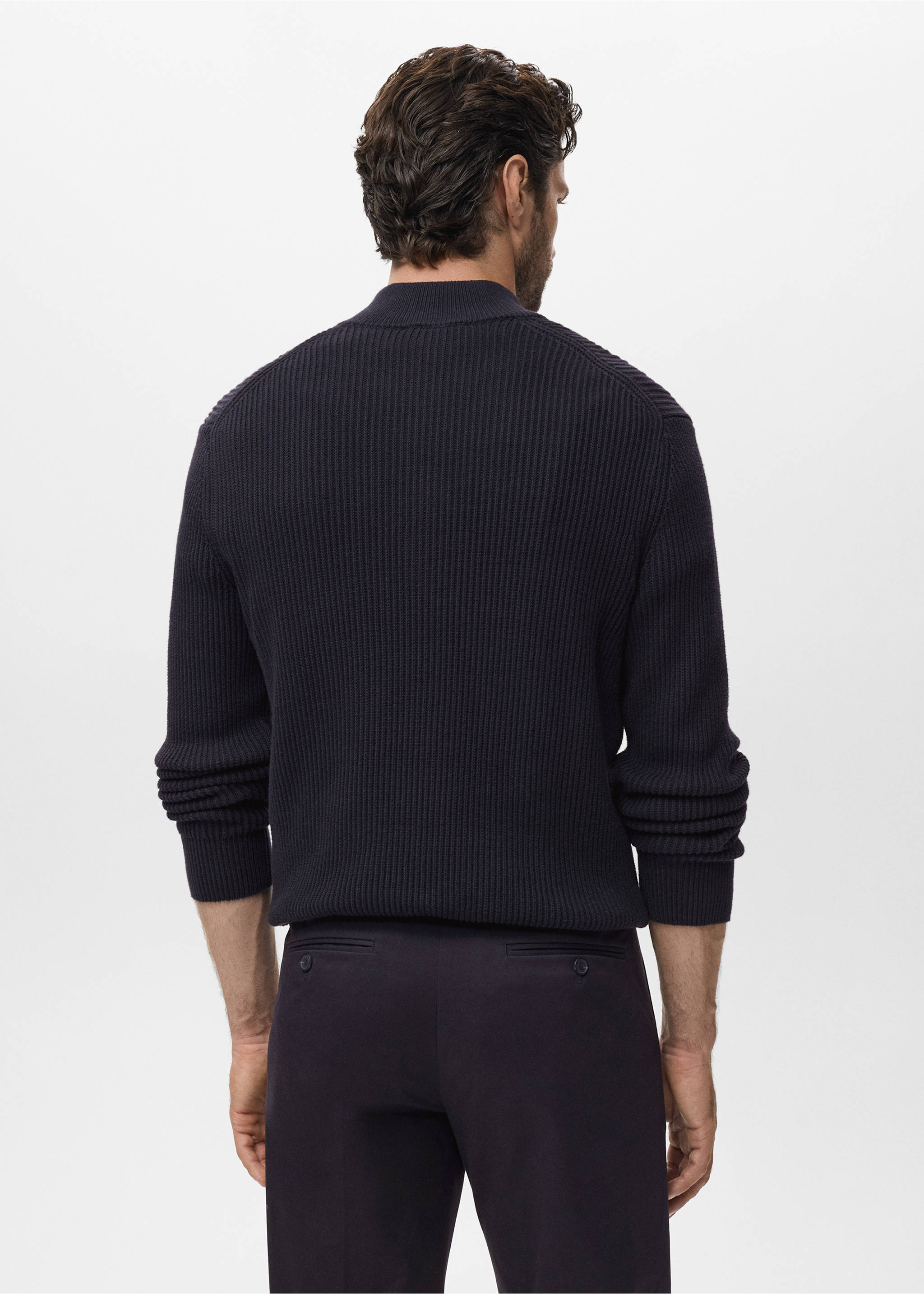 100% cotton perkins-neck sweater - Reverse of the article, Navy. Ref: 17005977-00.