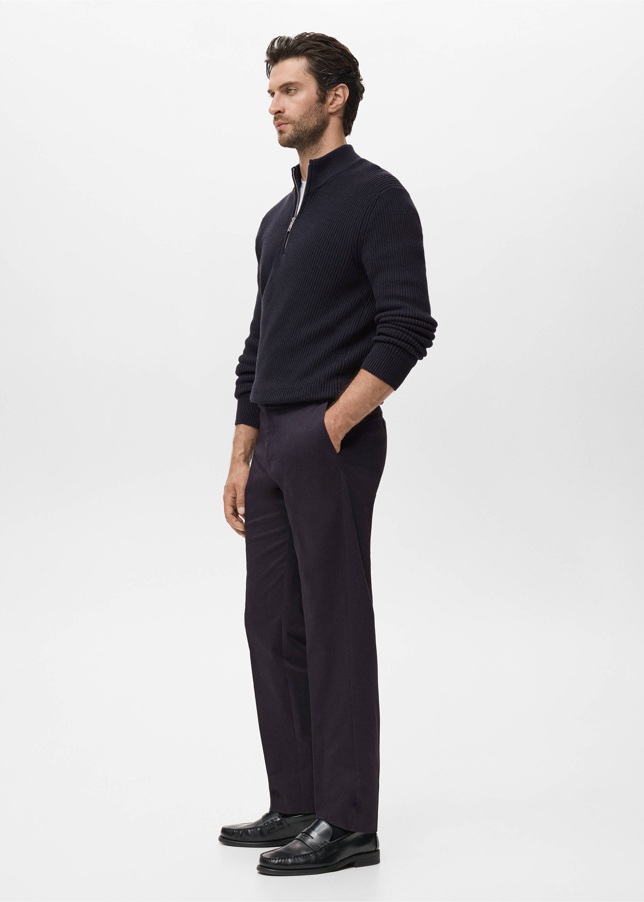 100% cotton perkins-neck sweater - Details of the article 2, Navy. Ref: 17005977-00.