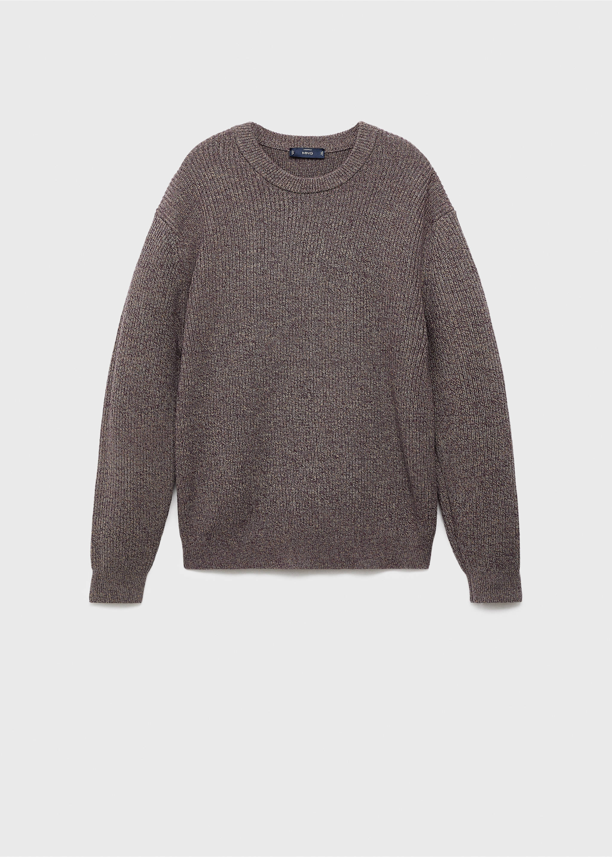 Men's heathered brown knit crewneck sweater with ribbed trim., Wine. Ref: 17005978-00.