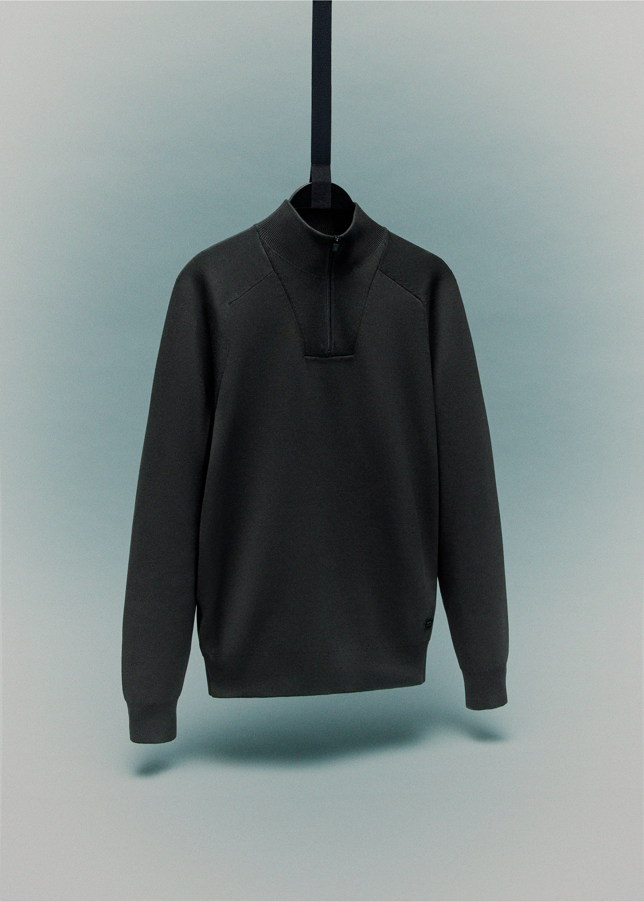Dark grey knit jersey with a high zip neck and ribbed trims., Dark Green. Ref: 17005979-00.