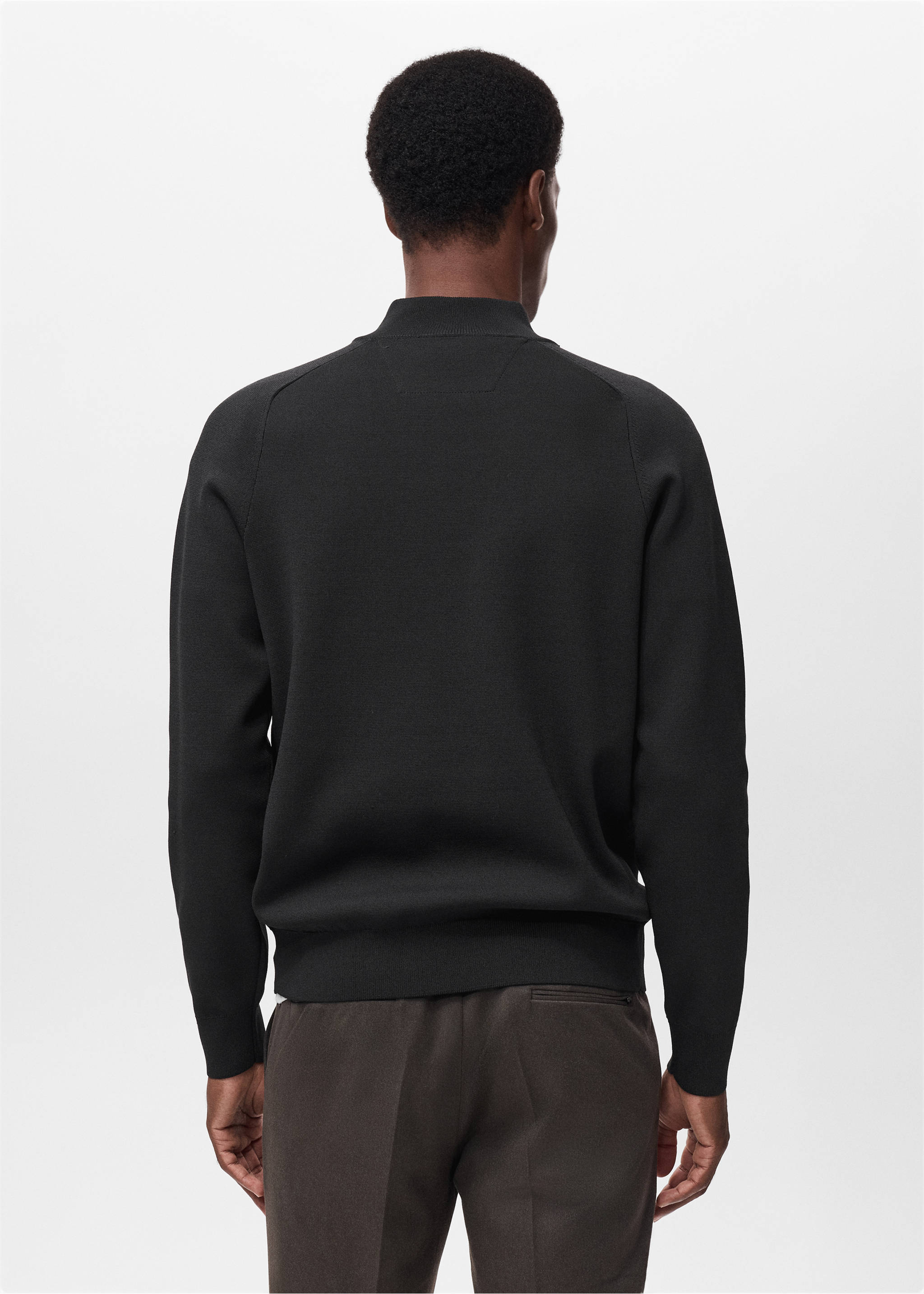 Breathable zip-neck sweater - Reverse of the article, Black. Ref: 17005979-00.
