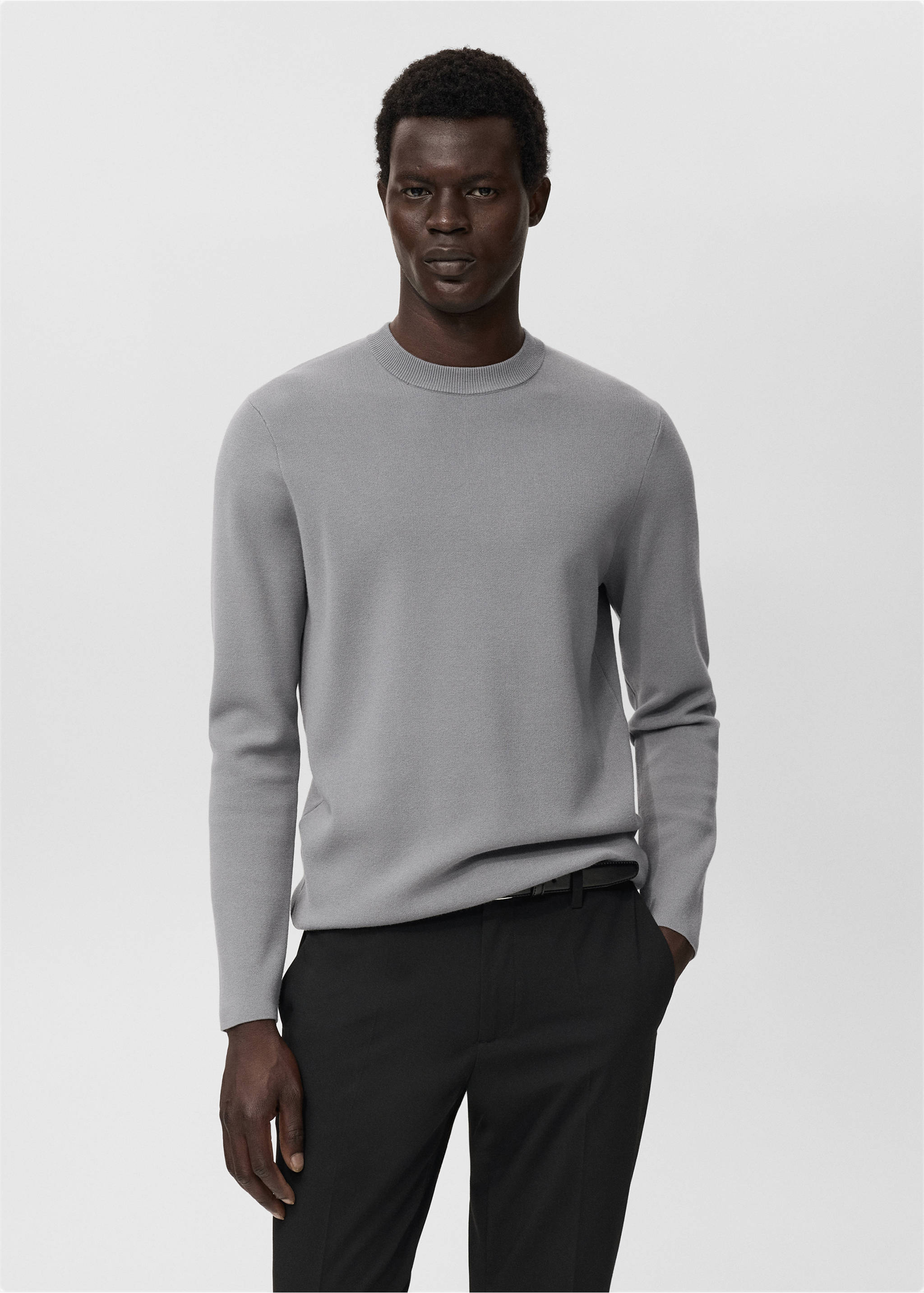 Medium-knit regular-fit sweater - Medium plane, Grey. Ref: 17005981-00.
