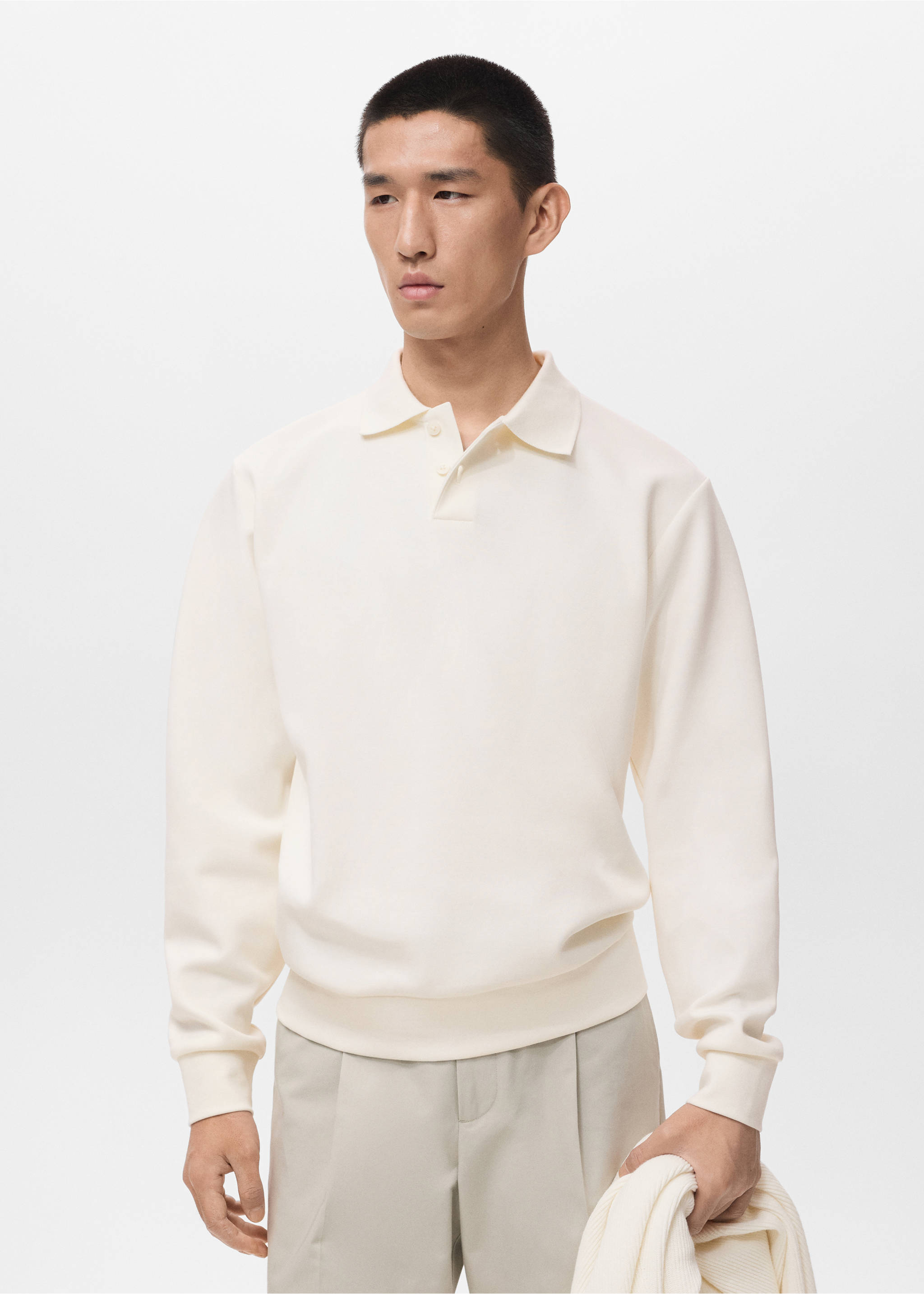 Regular-Fit-Polo-Sweatshirt - Mittlere Ansicht, Weiß. Ref: 17005984-00.