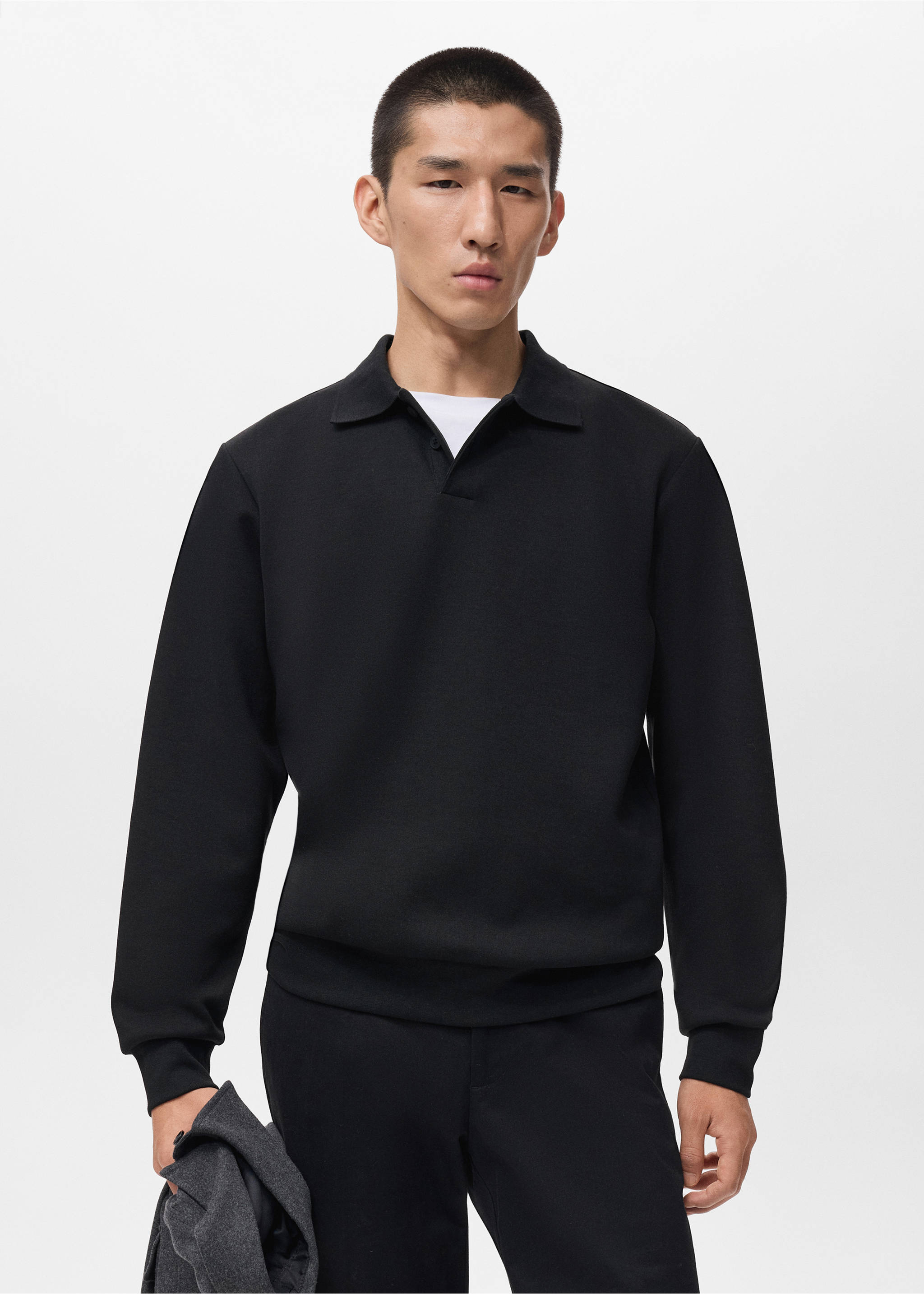 Sweat-shirt polo regular-fit - Plan moyen, Noir. Ref: 17005984-00.