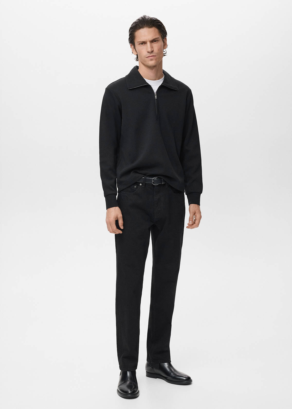 Cotton sweatshirt with zipper neck