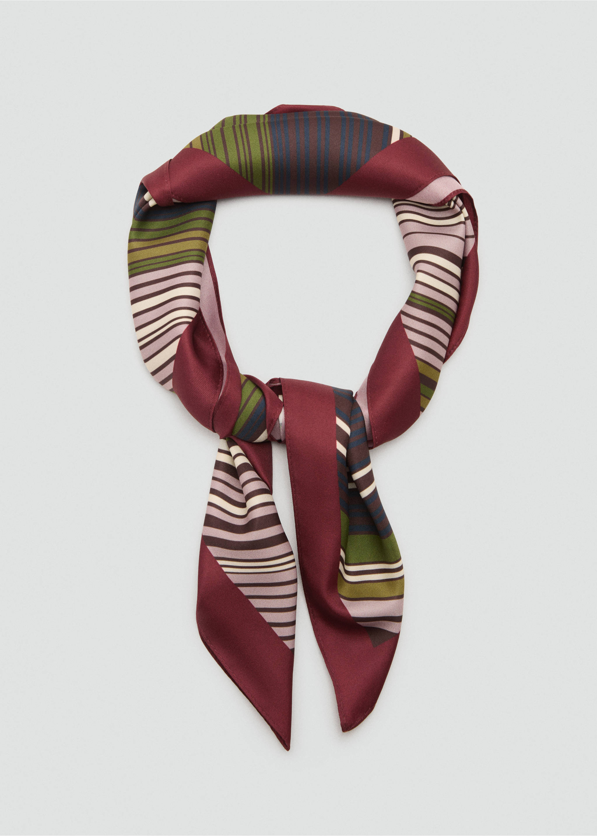 Striped satin scarf - Details of the article 1, Medium Green. Ref: 17005990-00.