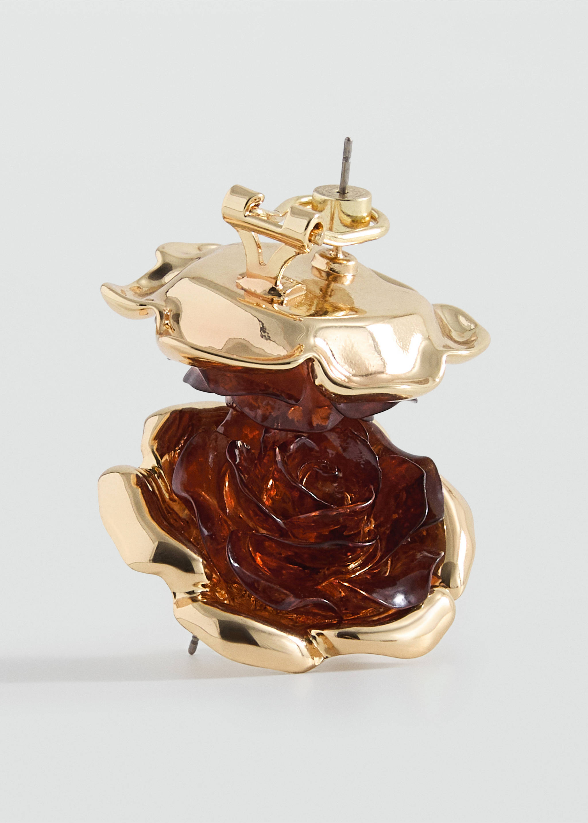 Combined flower earrings - Medium plane, Brown. Ref: 17006008-00.