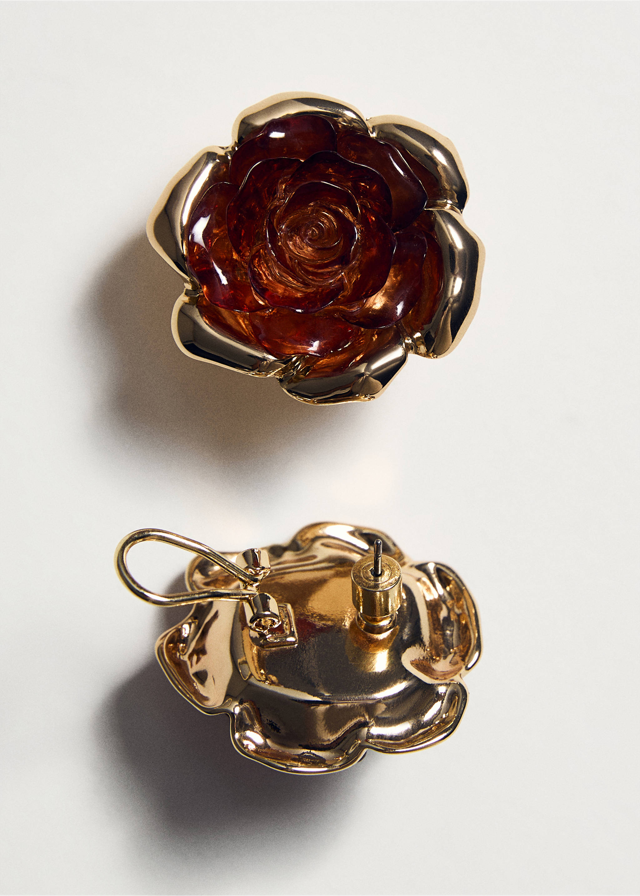 Combined flower earrings - Details of the article 5, Brown. Ref: 17006008-00.