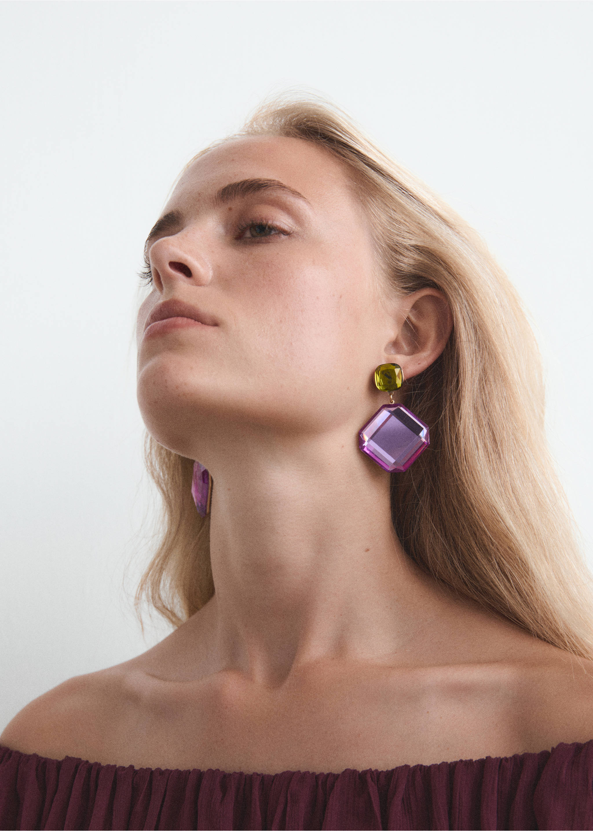 Bicolour pendant earrings - General plane, Purple. Ref: 17006011-00.