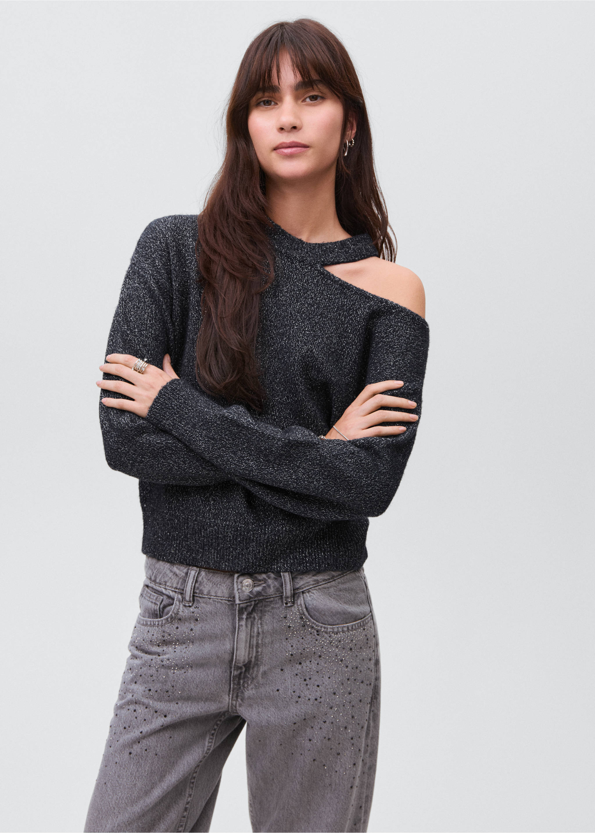 Πουλόβερ lurex με cut-out - Μεσαίο πλάνο, Ναυτικό Μπλε . Ref: 17006337-00.