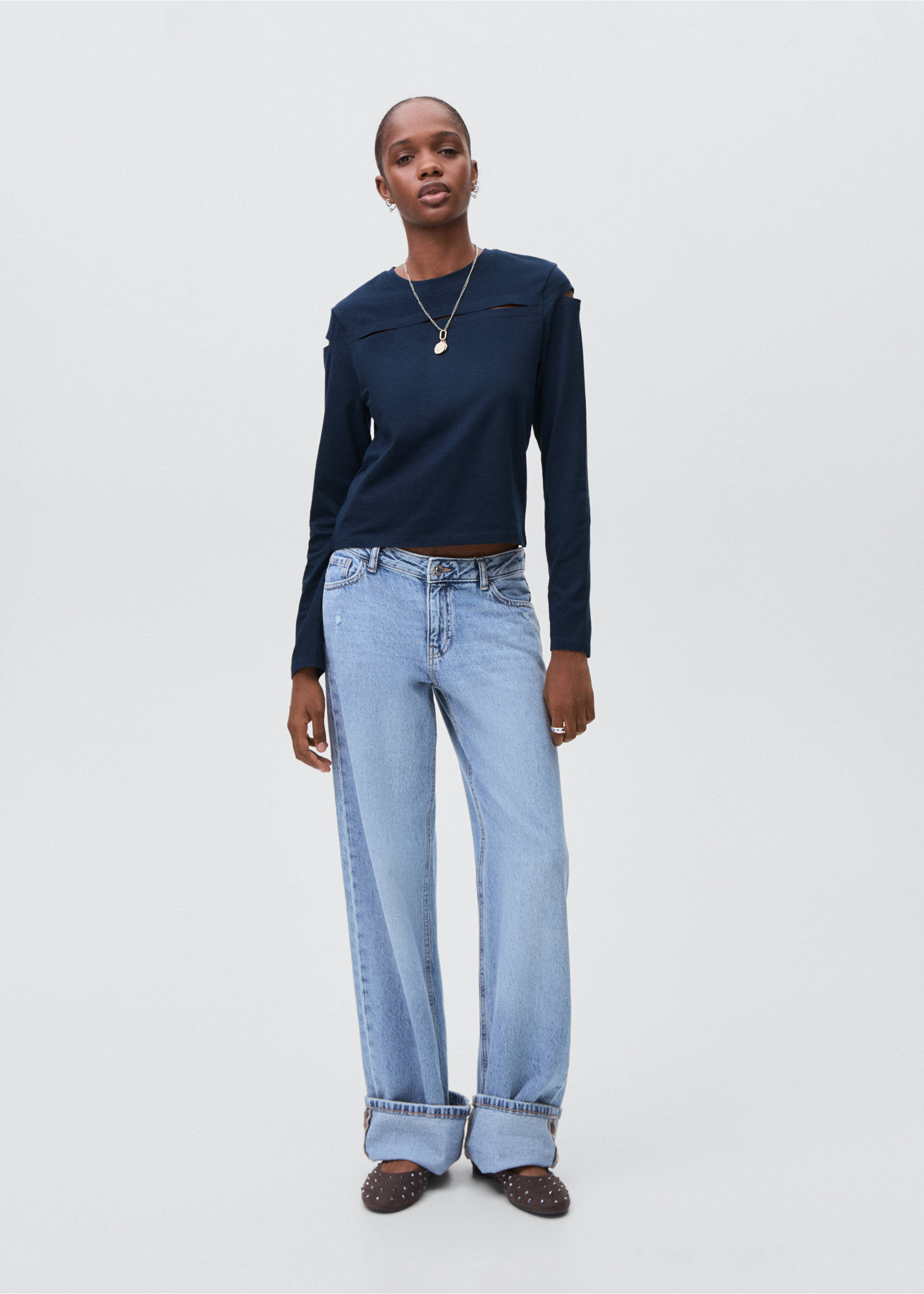 Cotton t-shirt with cut-out - General plane, Navy. Ref: 17006349-00.