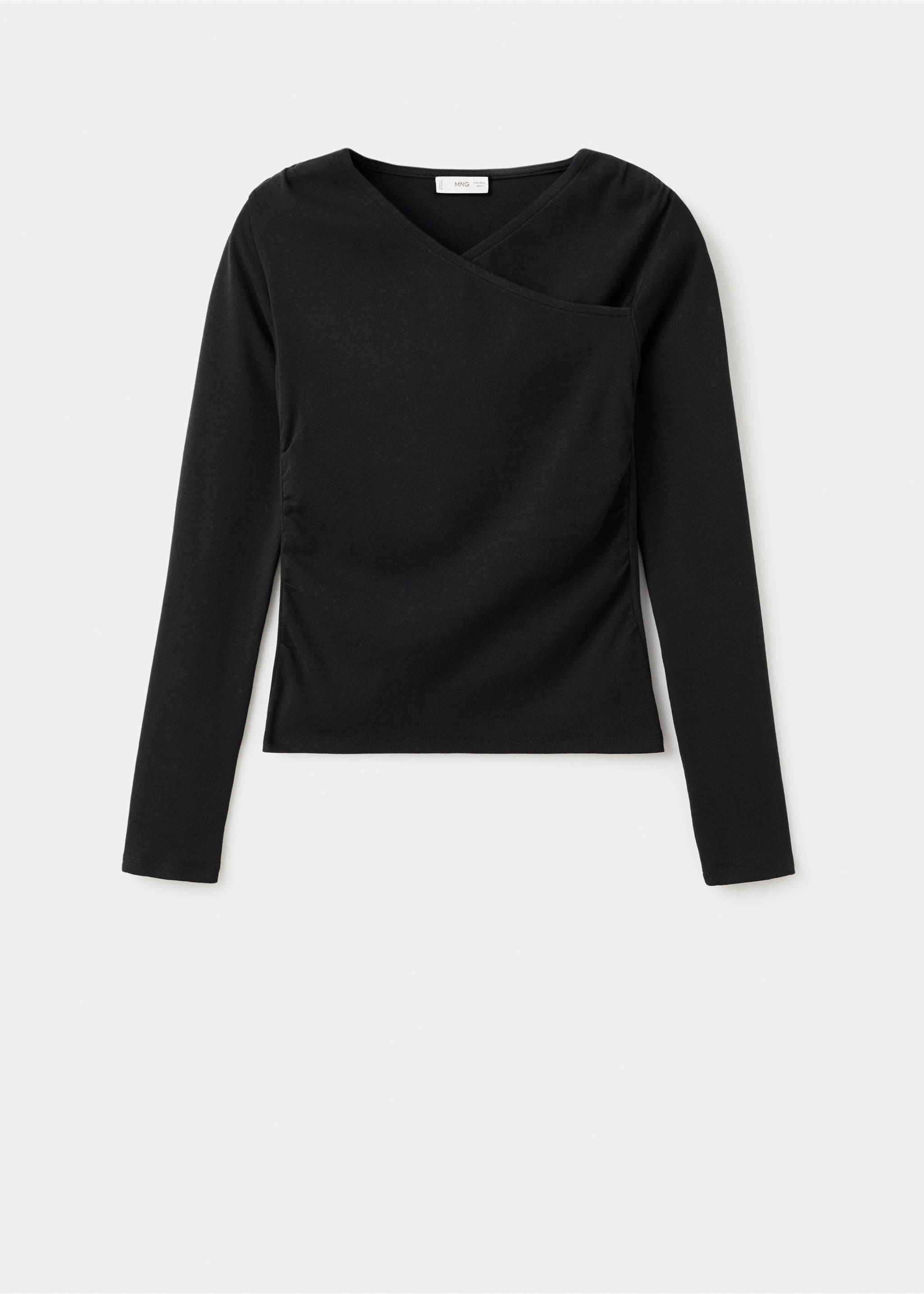 Gathered cotton t-shirt - Article without model, Black. Ref: 17006352-00.