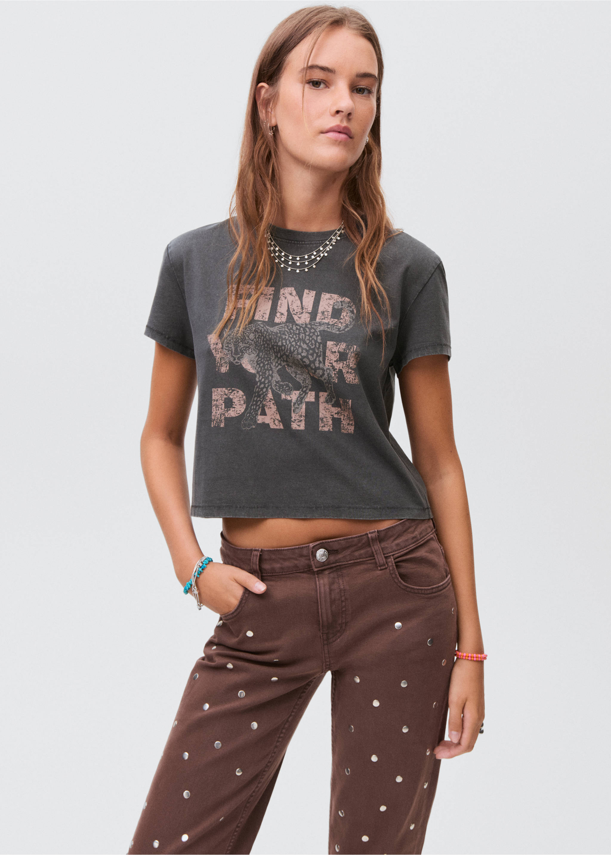 Printed cotton-blend t-shirt - Medium plane, Charcoal. Ref: 17006353-00.