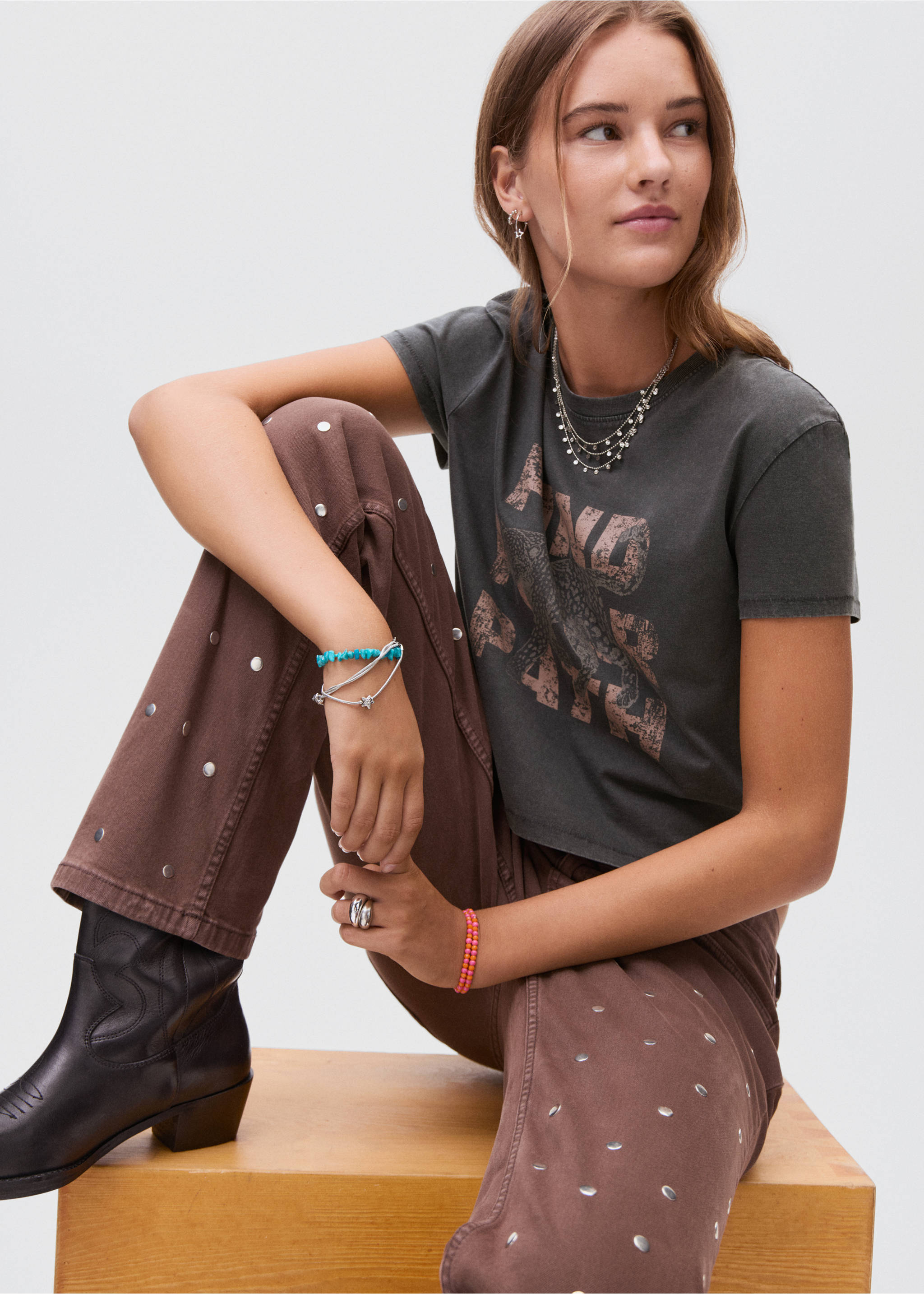 Printed cotton-blend t-shirt - Details of the article 2, Charcoal. Ref: 17006353-00.