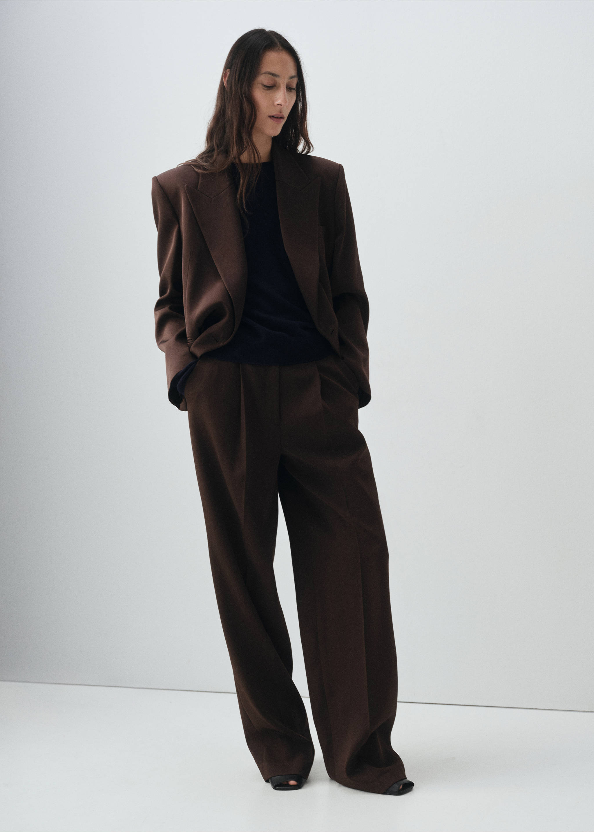 Pleated straight-leg suit trousers - General plane, Chocolate. Ref: 17006367-00.