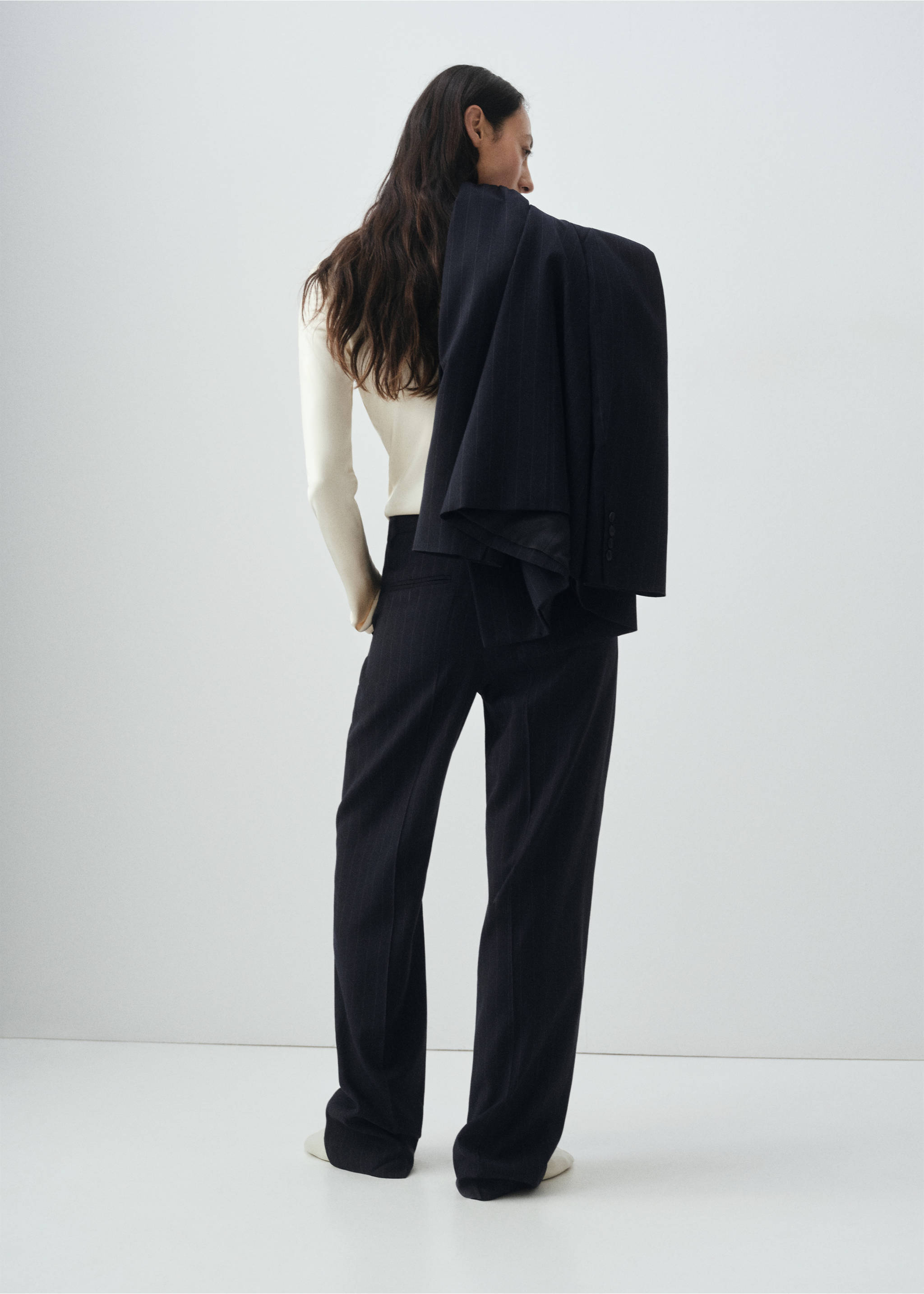 Pinstripe suit trousers - Reverse of the article, Navy. Ref: 17006369-00.