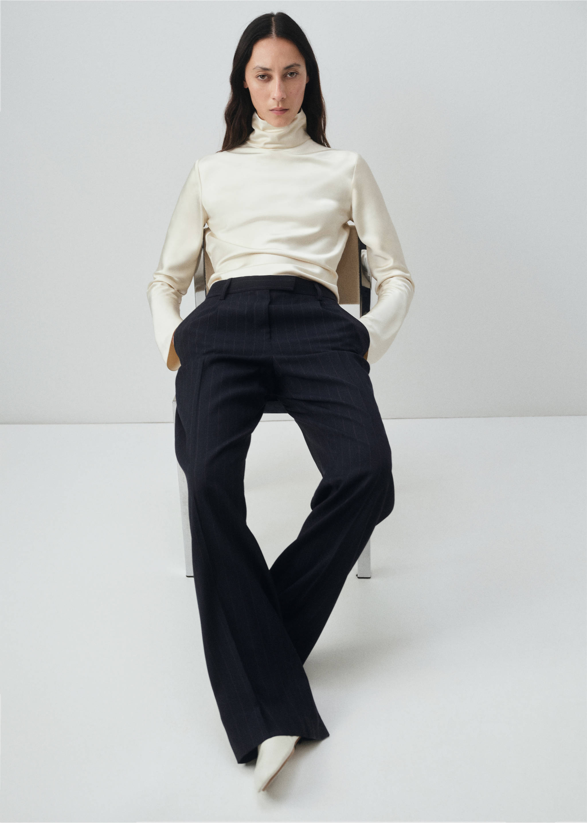 Pinstripe suit trousers - Details of the article 1, Navy. Ref: 17006369-00.