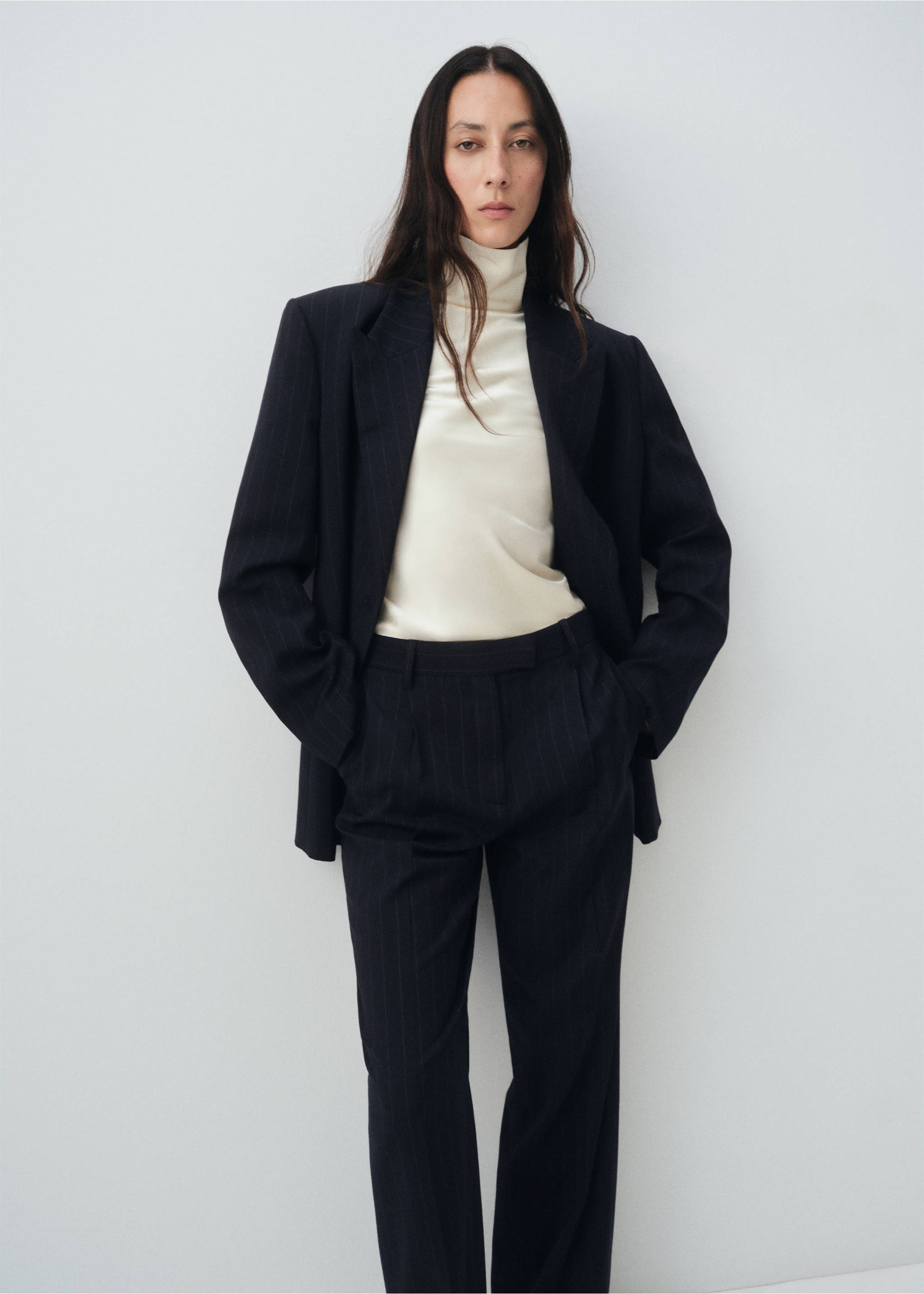 Pinstripe suit trousers - Details of the article 2, Navy. Ref: 17006369-00.