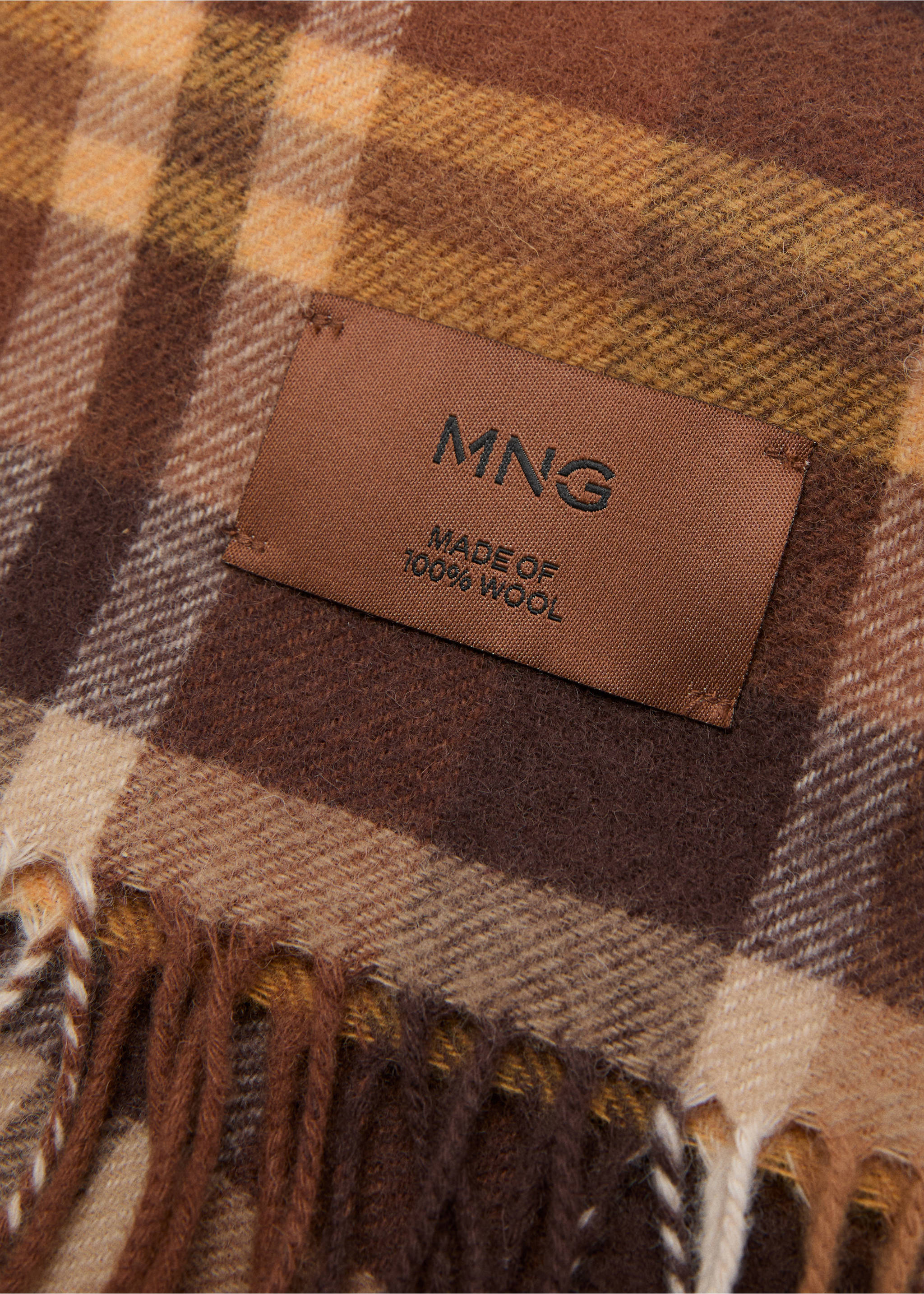 Woollen check scarf - Medium plane, Chocolate. Ref: 17006738-00.