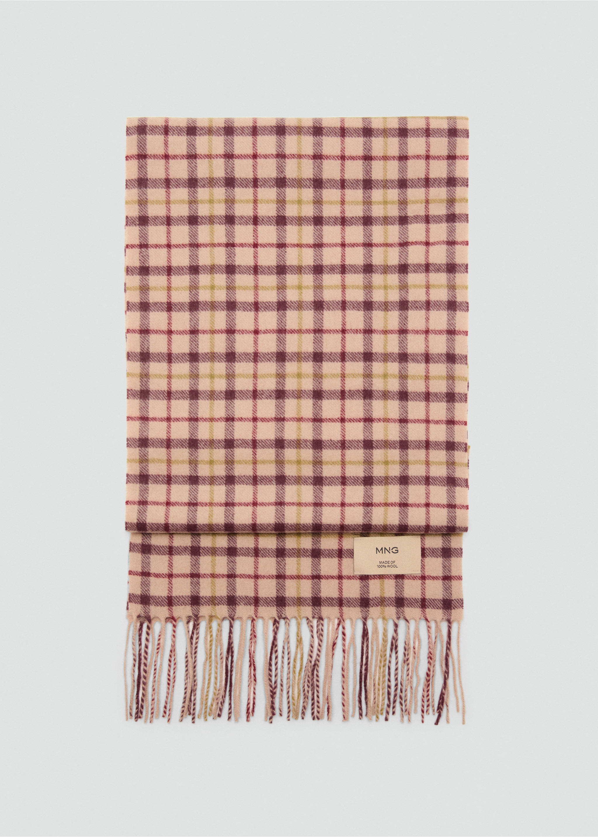Woollen check scarf - Article without model, Burgundy. Ref: 17006739-00.
