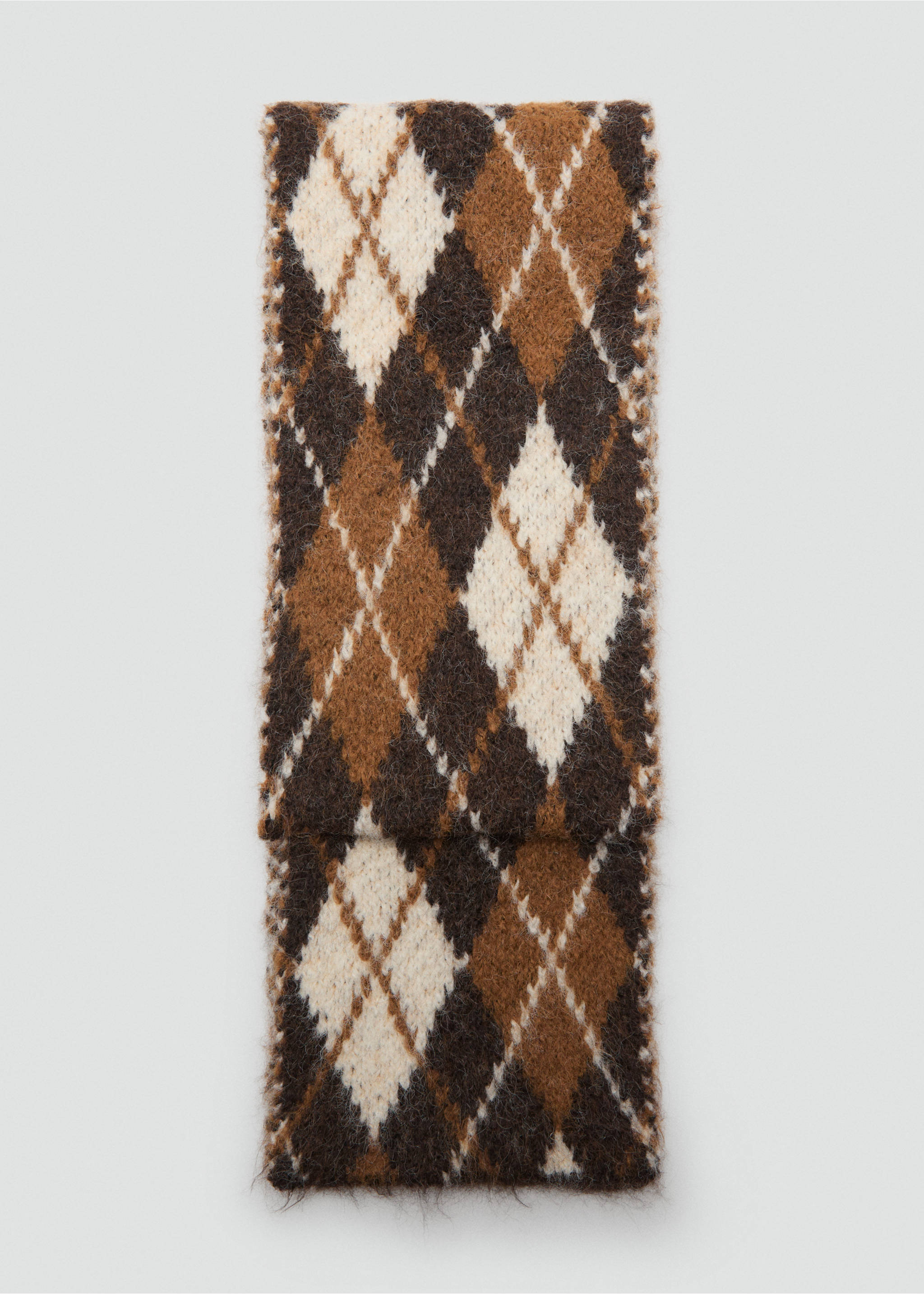 Argyle-patterned knit scarf - Article without model, Brown. Ref: 17006740-00.