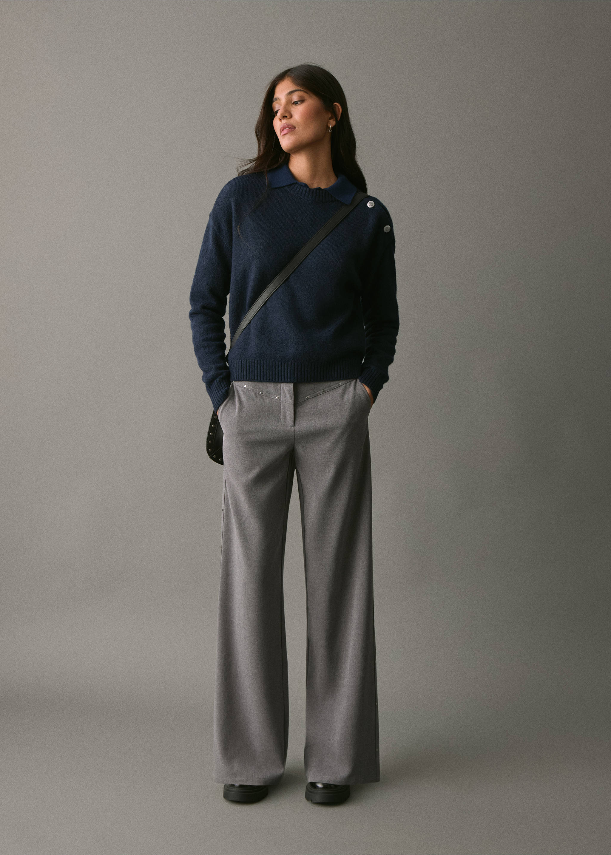 Buttons detail knit sweater - General plane, Navy. Ref: 17007133-00.
