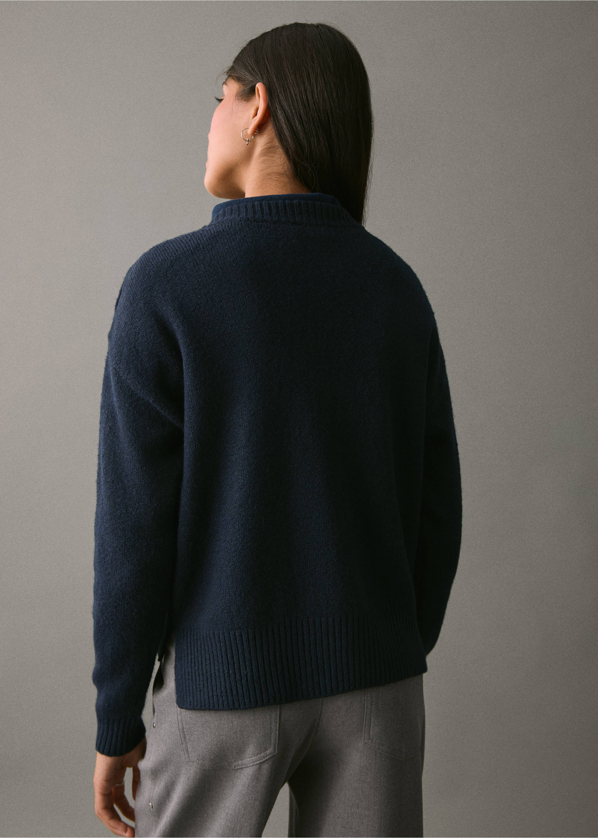 Buttons detail knit sweater - Reverse of the article, Navy. Ref: 17007133-00.