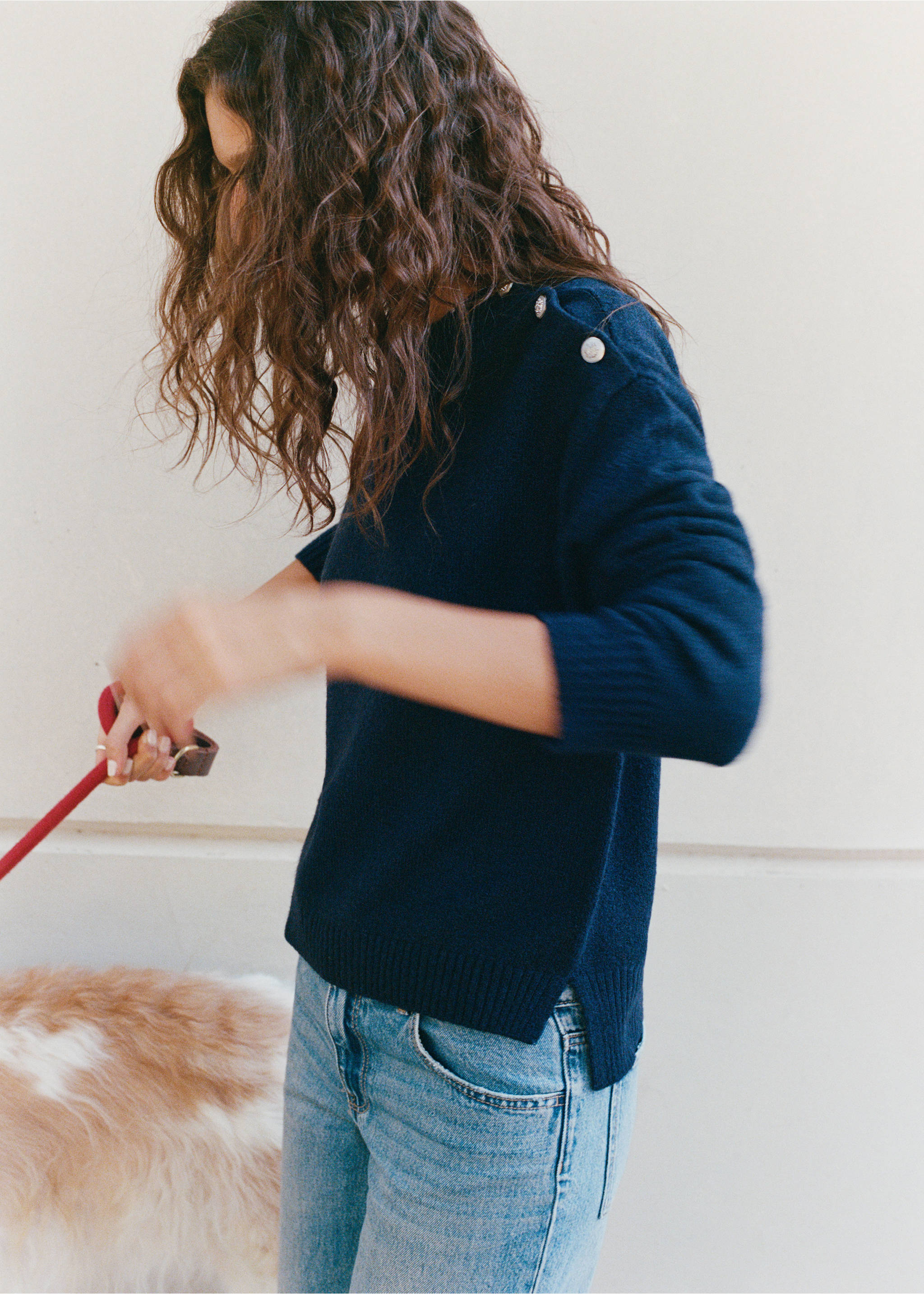 Buttons detail knit sweater - Details of the article 5, Navy. Ref: 17007133-00.