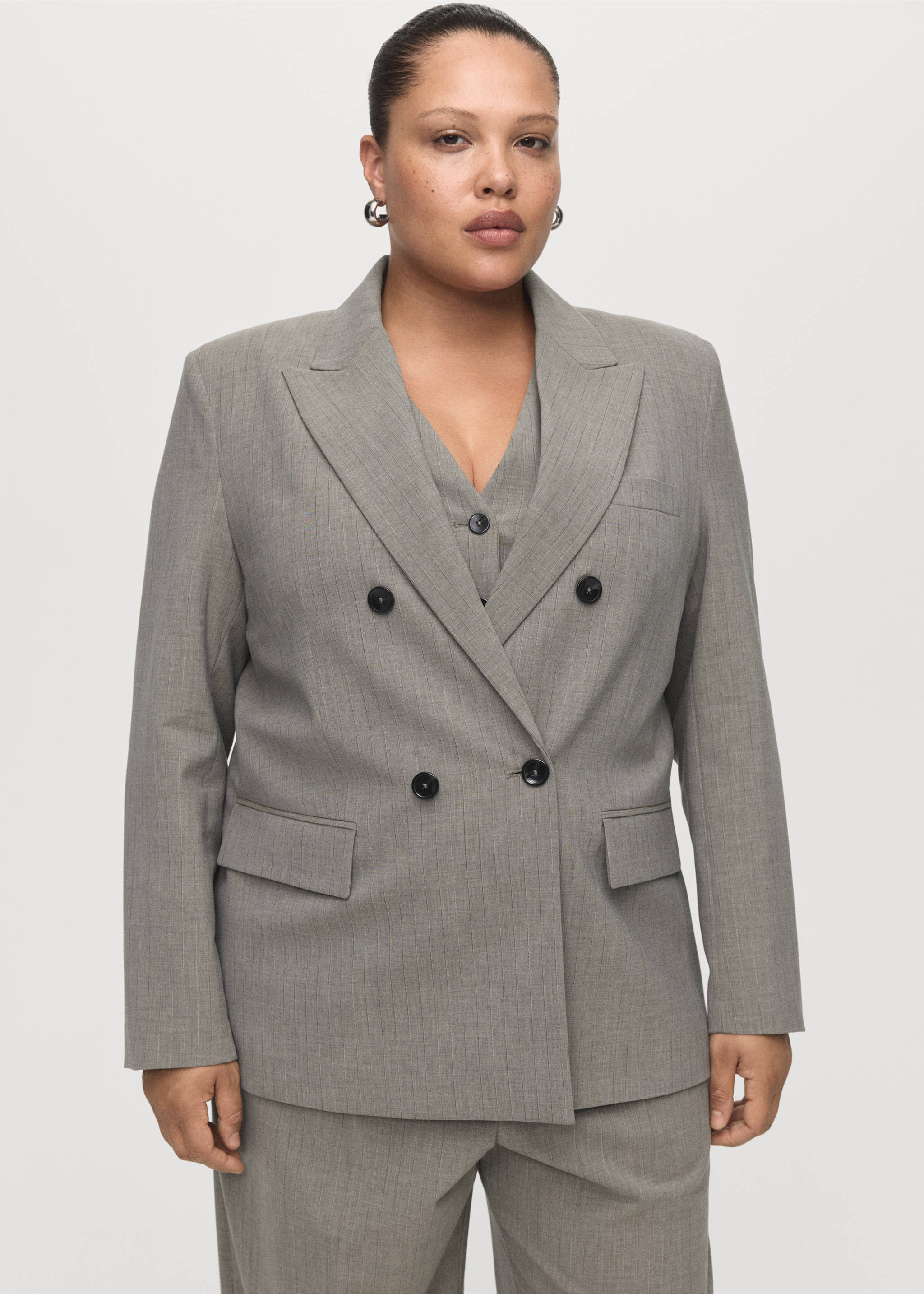 Blazer traje mezcla lana doble botonadura - Detalle del artículo 5, Gris. Ref: 17007142-00.