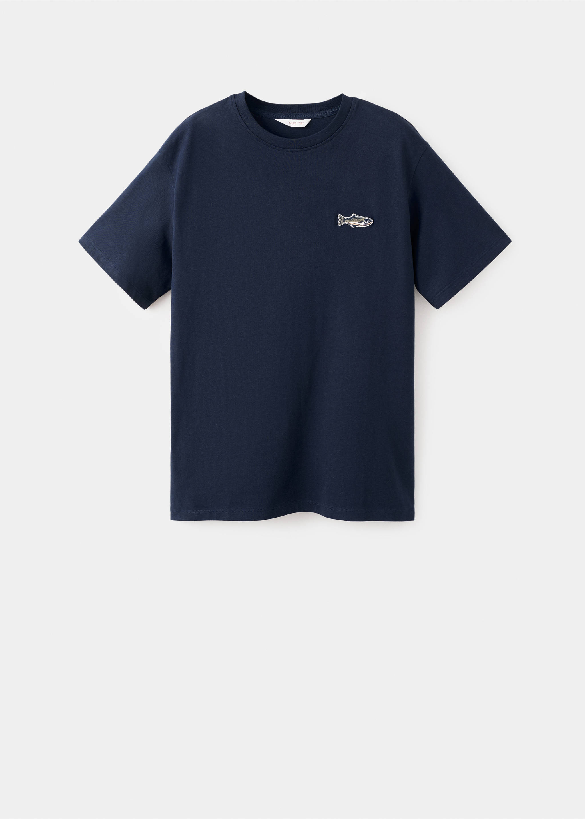 Cotton t-shirt with embroidered fish - Article without model, Navy. Ref: 17007778-00.