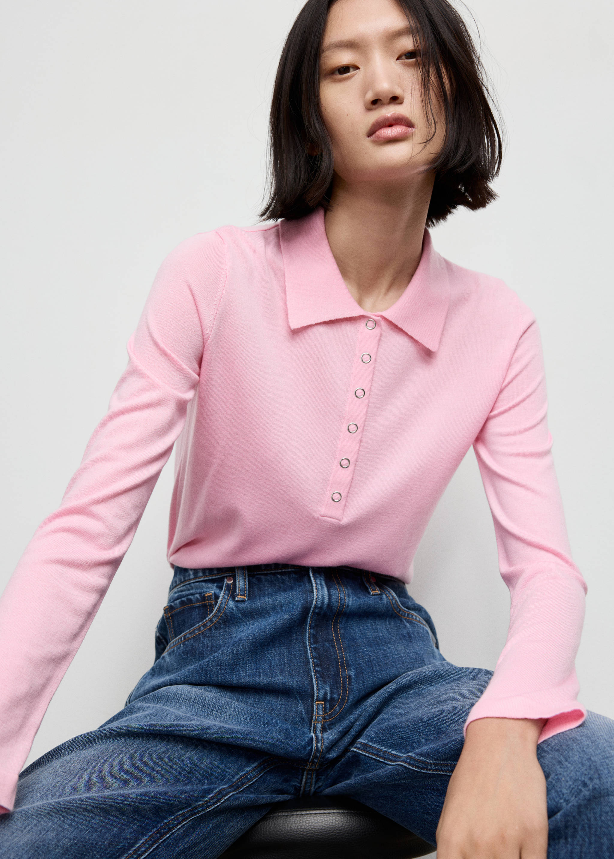 Long-sleeved polo-neck sweater - Medium plane