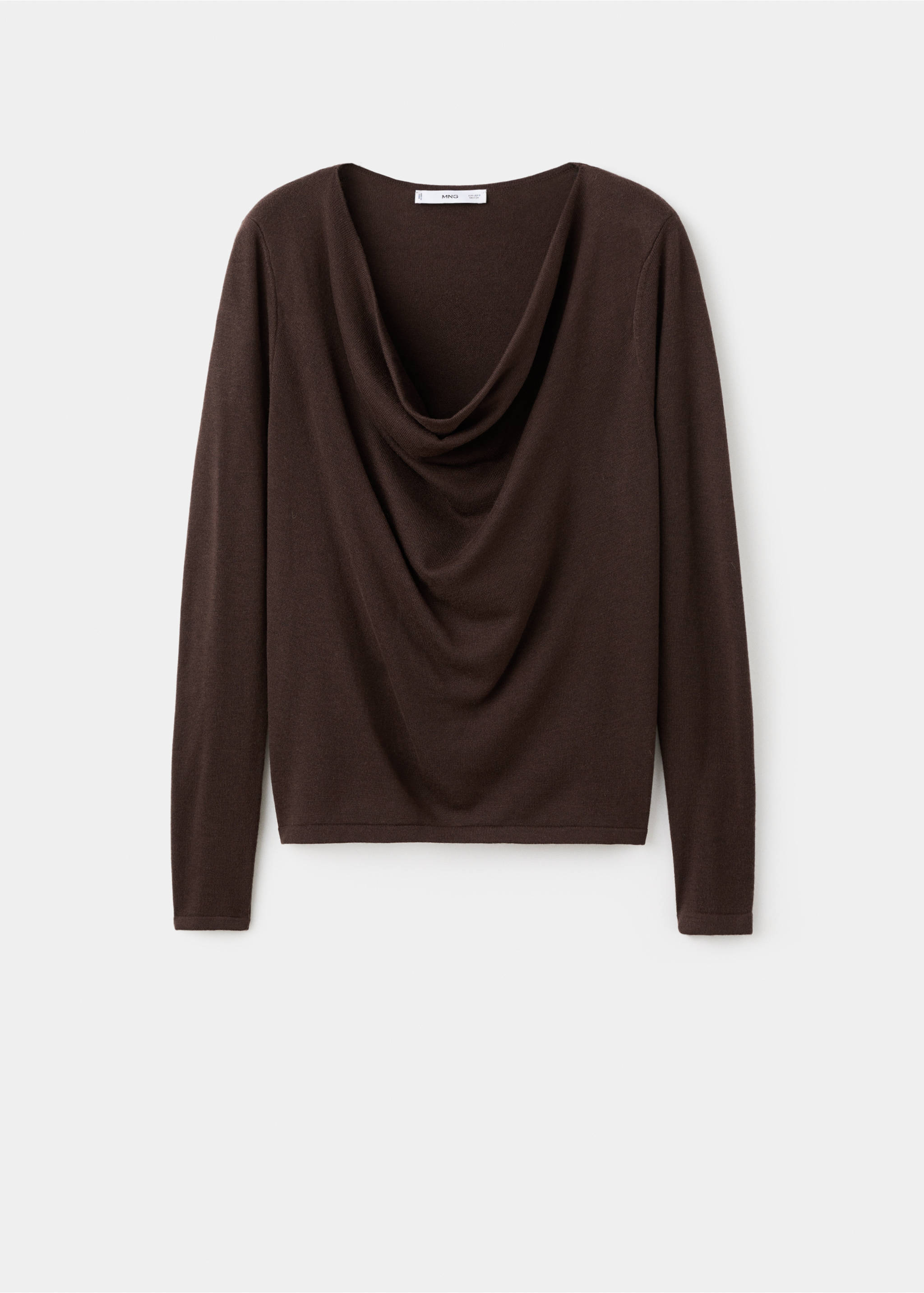 Dark brown knit jersey with a draped cowl neckline and long sleeves., Chocolate. Ref: 17007803-00.