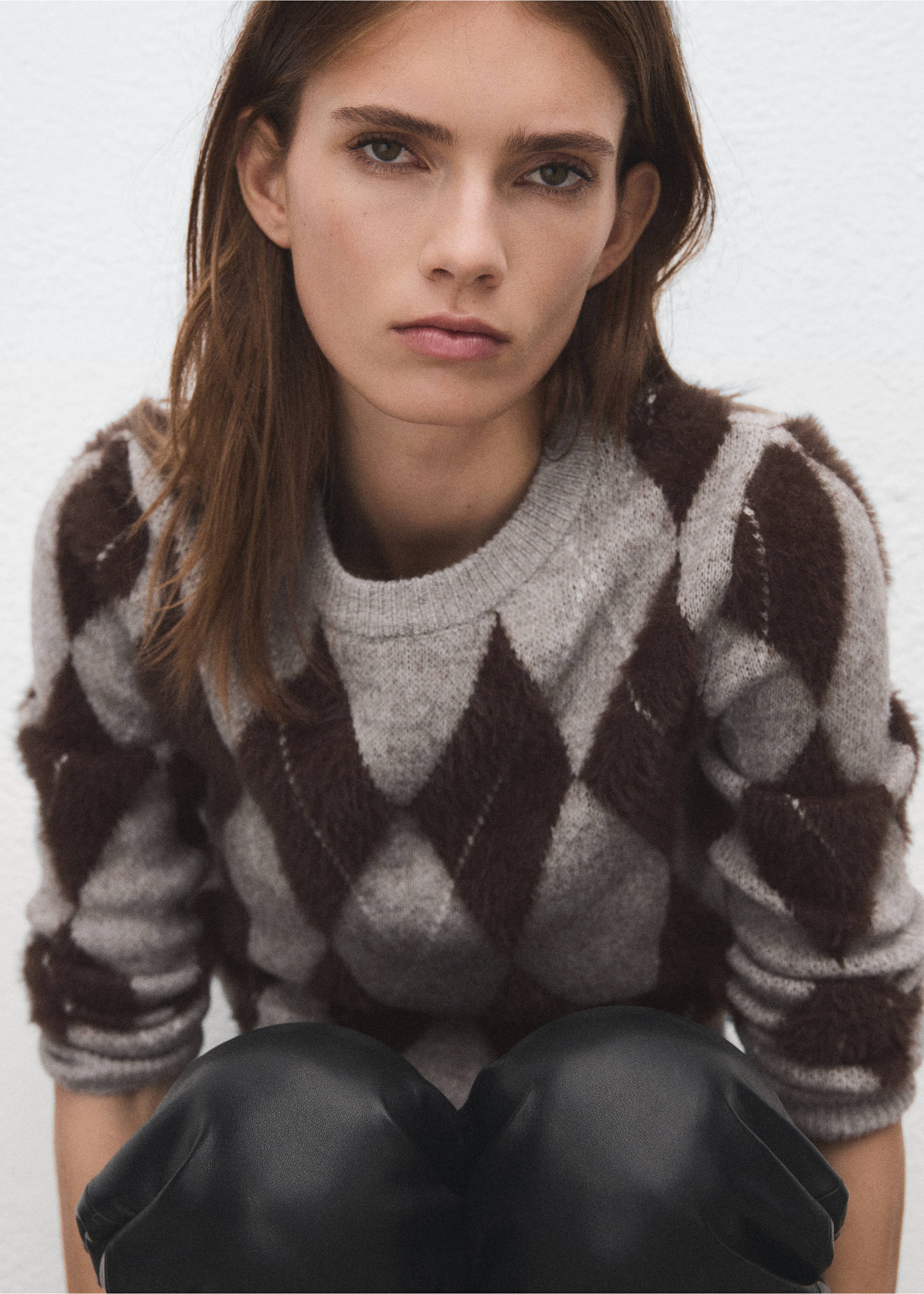 Argyle knit sweater - Details of the article 1, Light/Pastel Grey. Ref: 17007827-00.