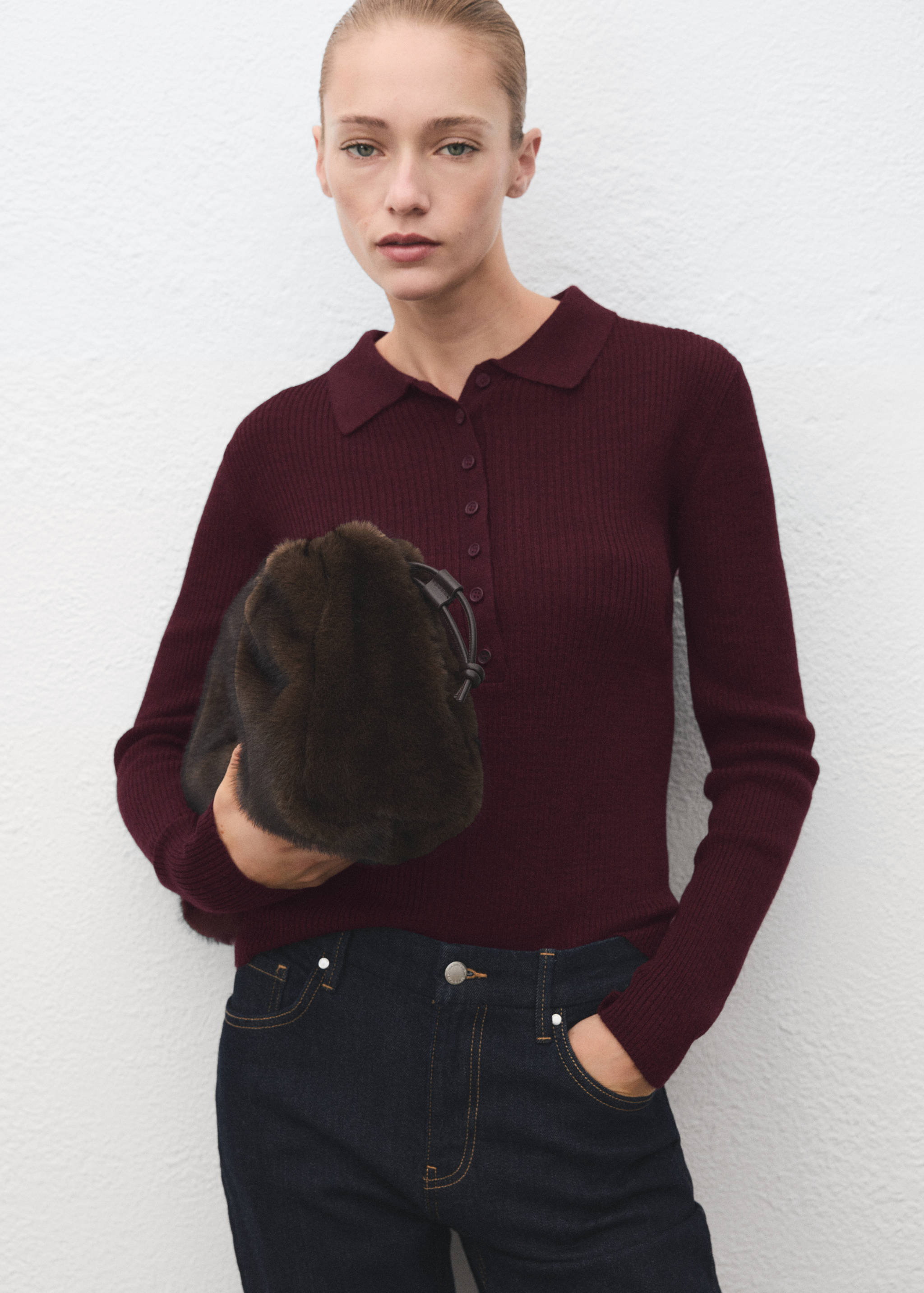 Polo-neck ribbed sweater - Medium plane