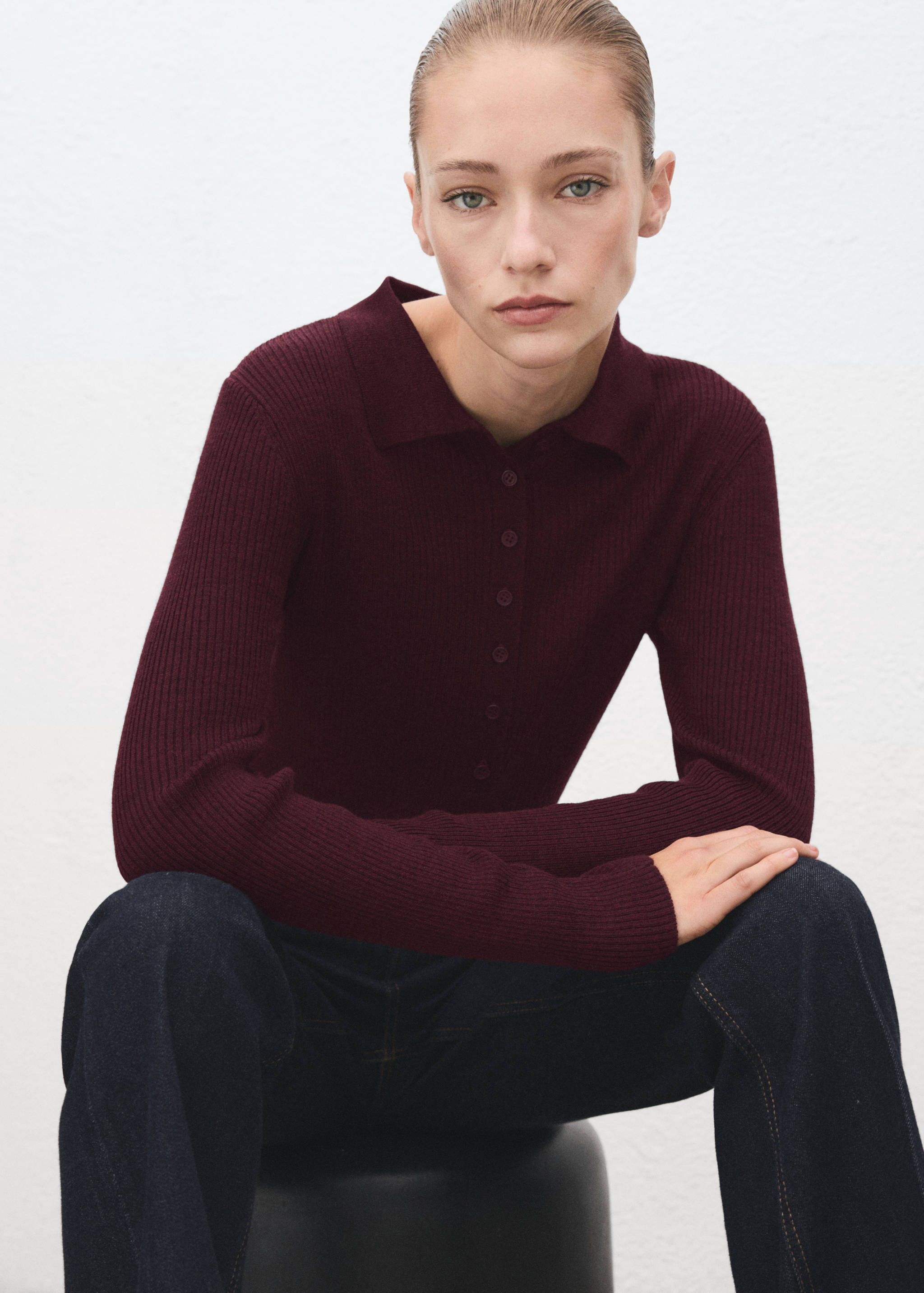 Polo-neck ribbed sweater - Details of the article 1
