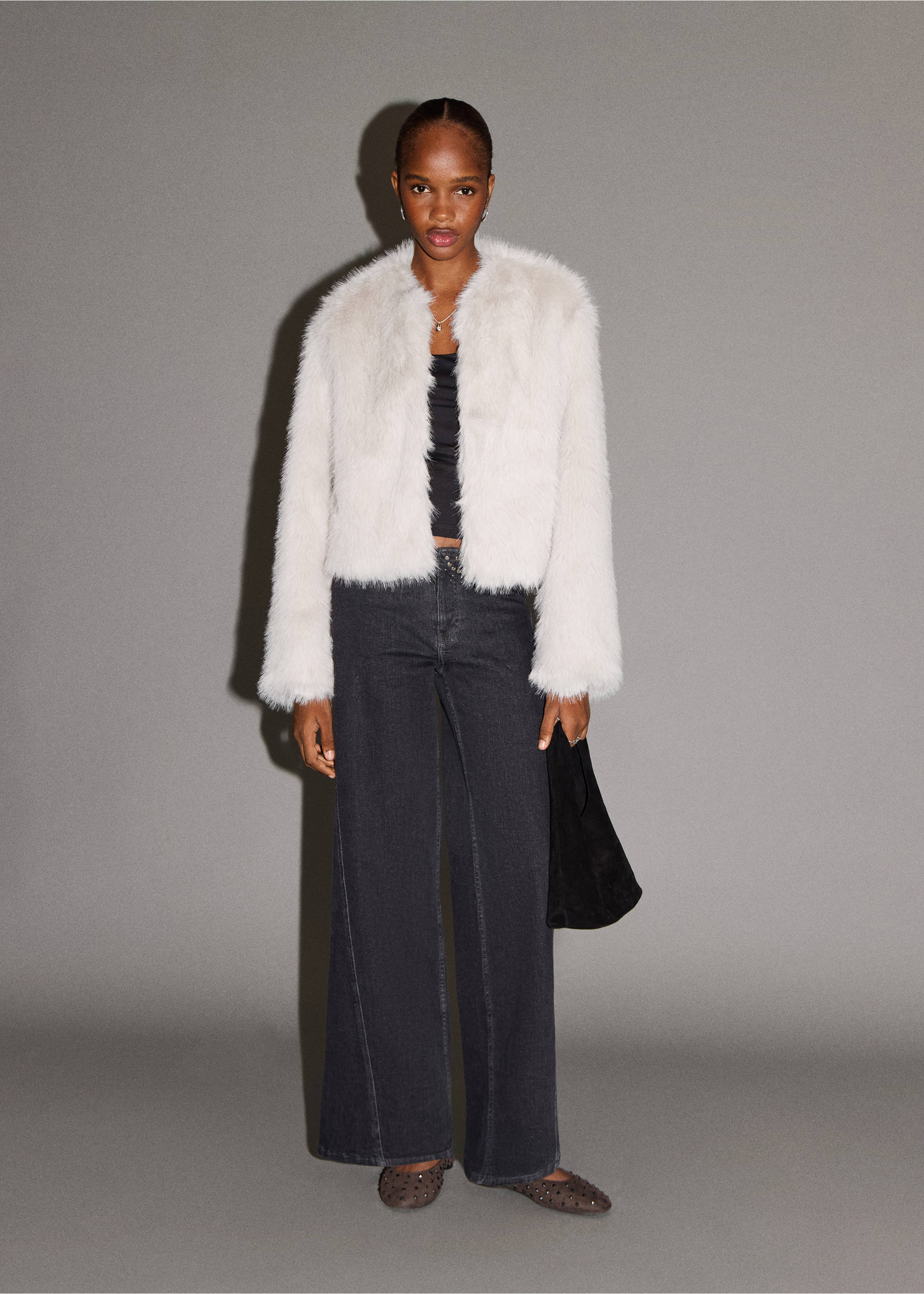 Fur-effect coat - General plane, Ecru. Ref: 17007886-00.