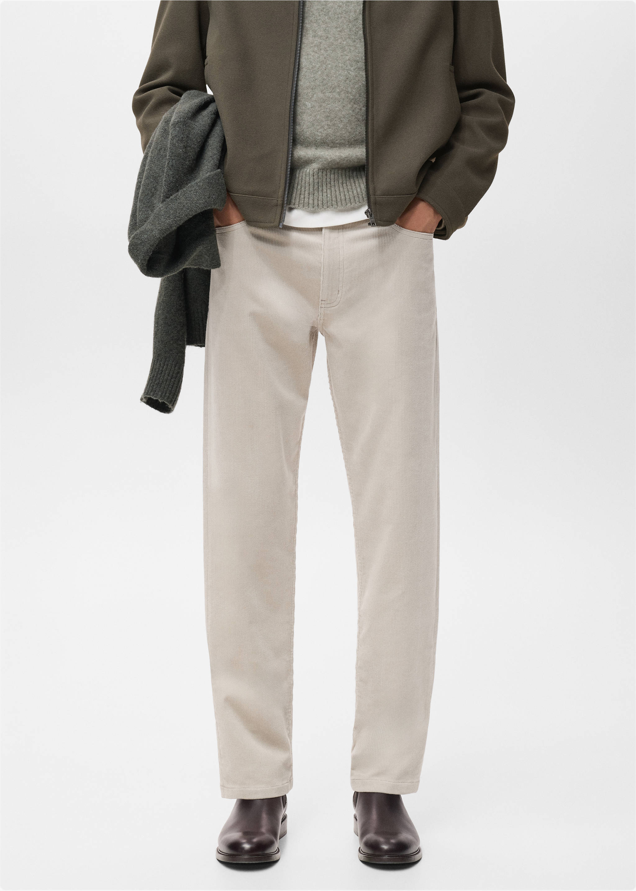 Pantalón pana regular fit - Plano medio, Beige. Ref: 17007889-00.