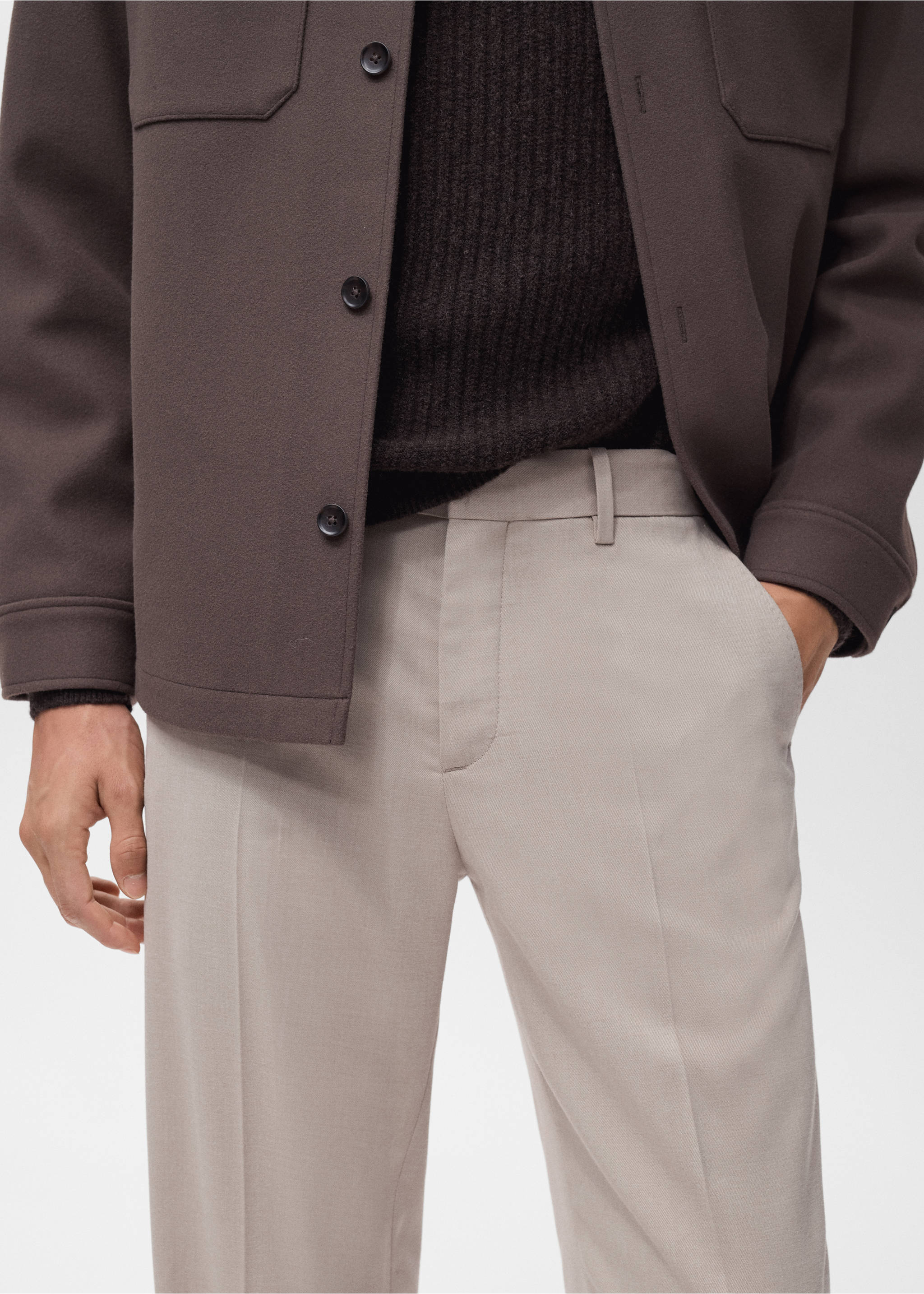 Fluid regular-fit trousers - Details of the article 1, Beige. Ref: 17007890-00.