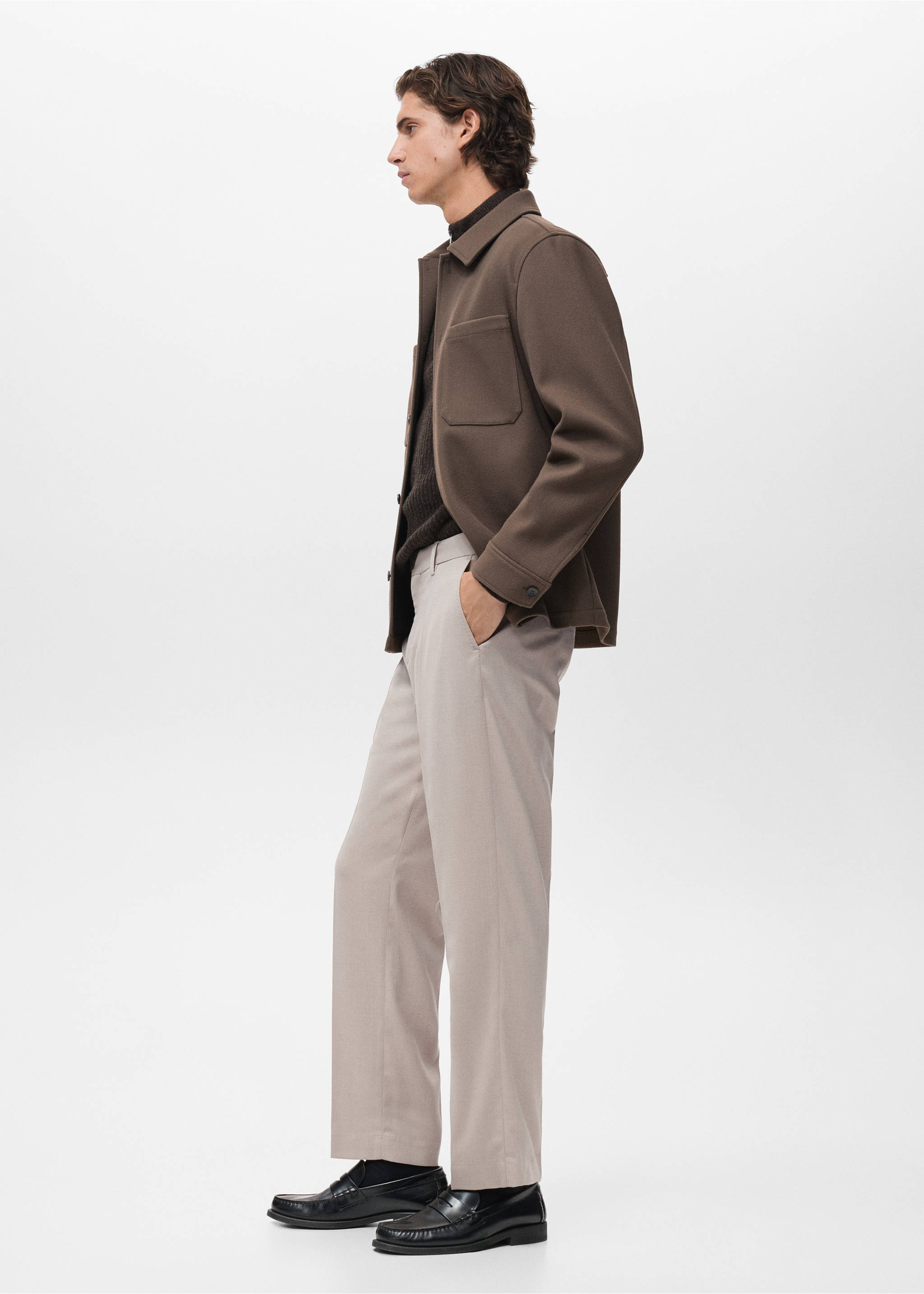 Fluid regular-fit trousers - Details of the article 2, Beige. Ref: 17007890-00.