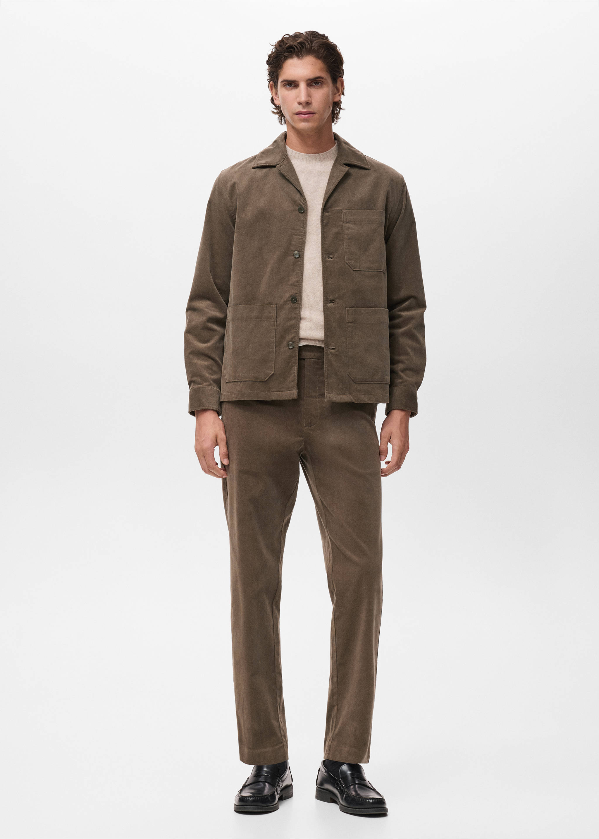 Pantalón regular fit algodón pana - Plano general, Gris visón. Ref: 17007891-00.
