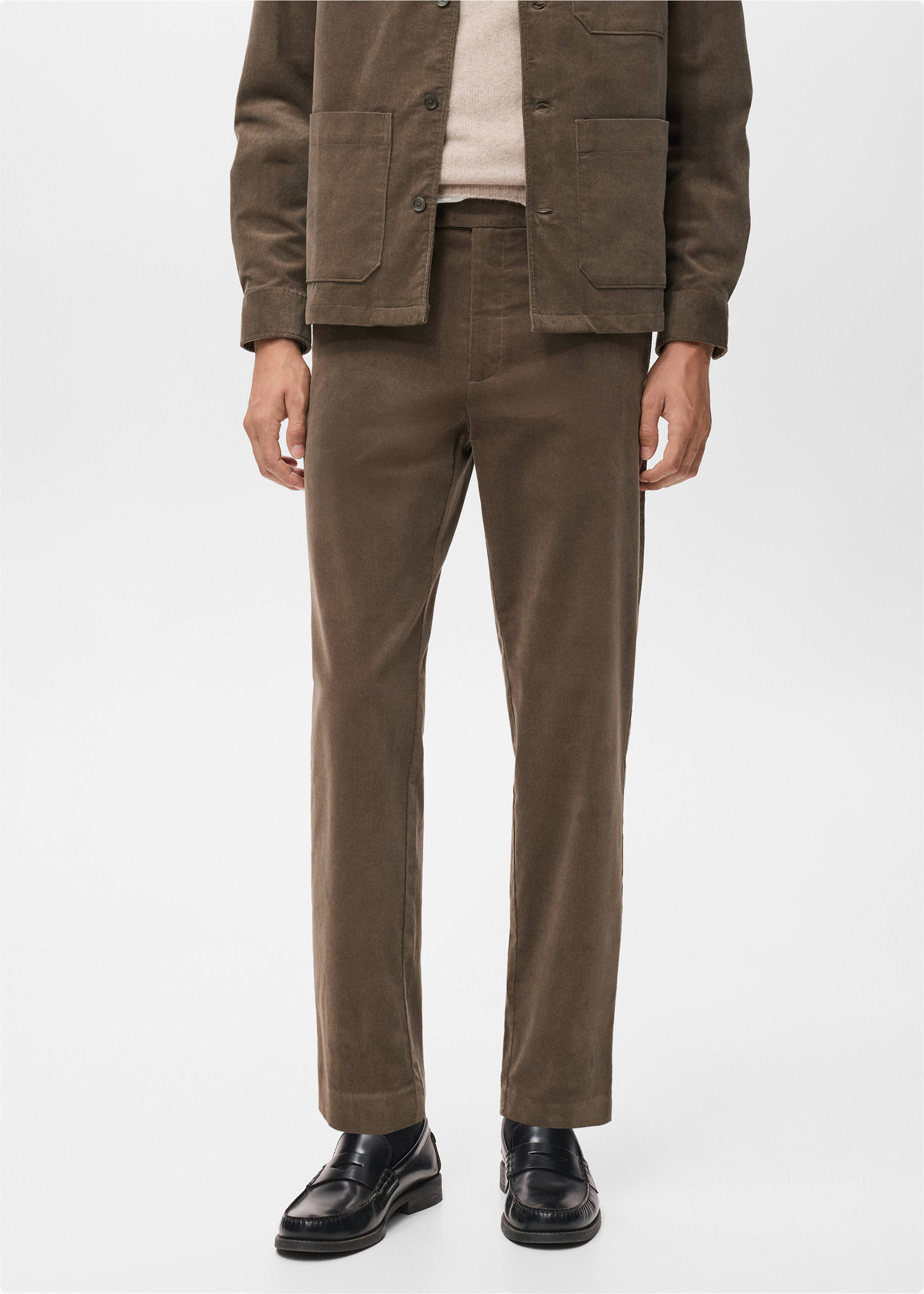 Pantalón regular fit algodón pana - Plano medio, Gris visón. Ref: 17007891-00.