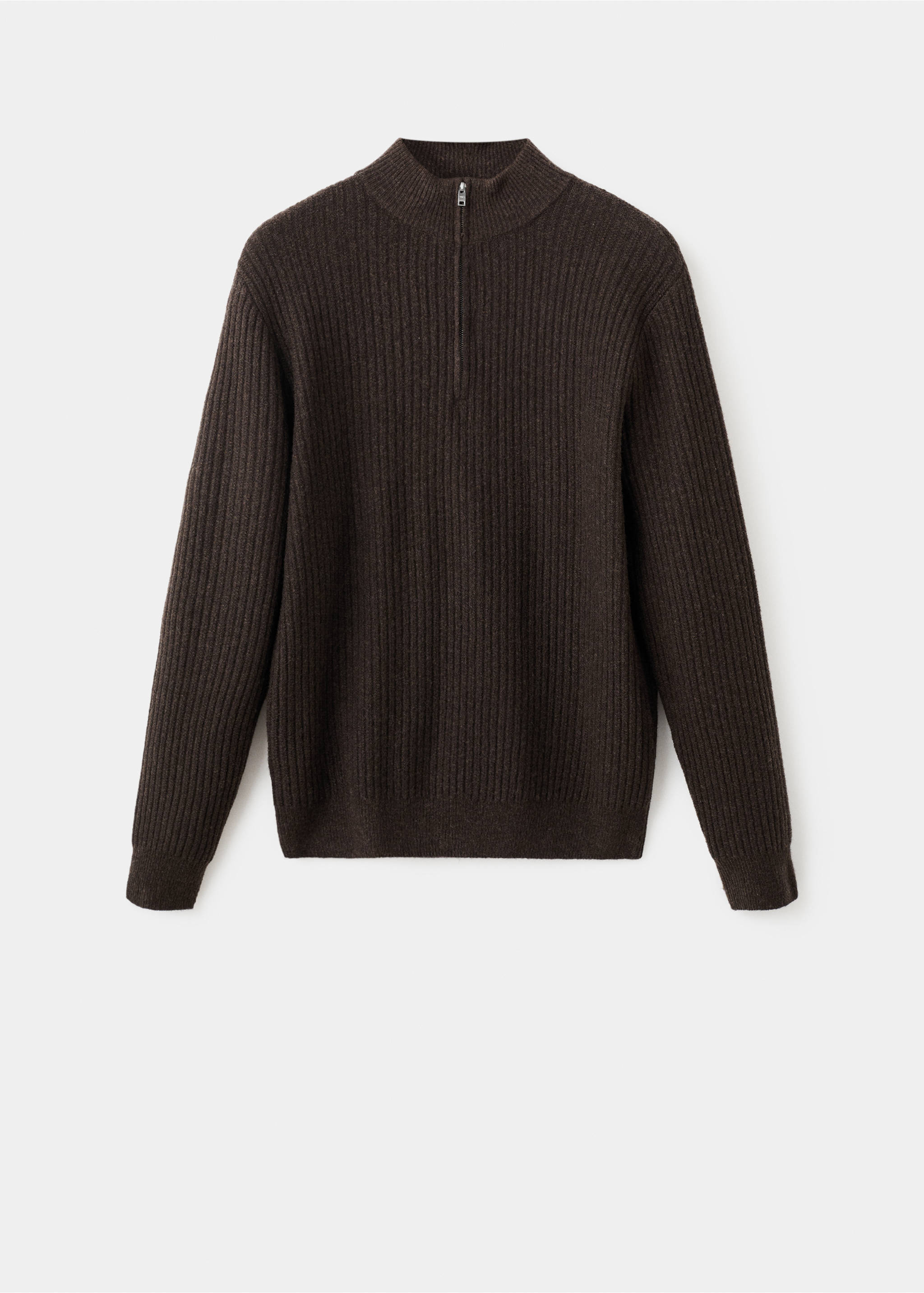 Ribbed sweater with zip neck - Article without model, Brown. Ref: 17007899-00.