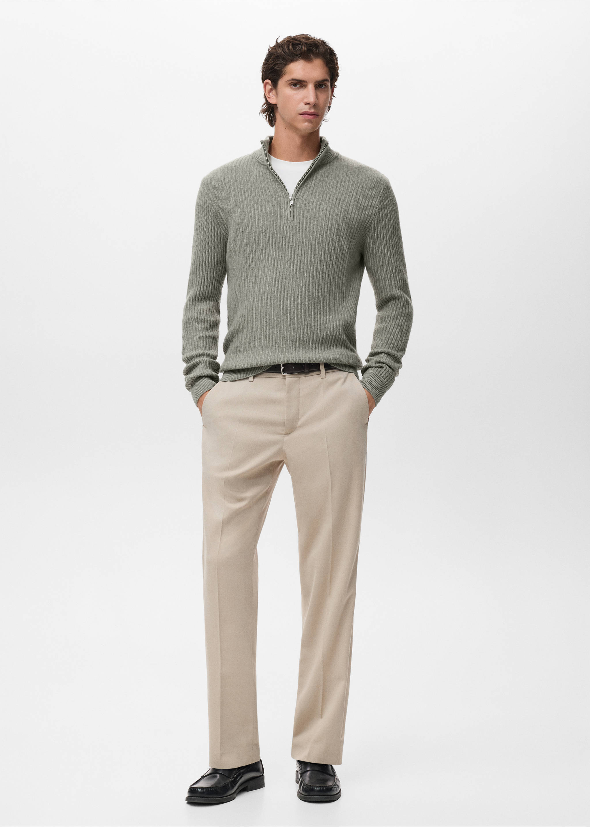 Ribbed sweater with zip neck - General plane, Pastel Green. Ref: 17007899-00.