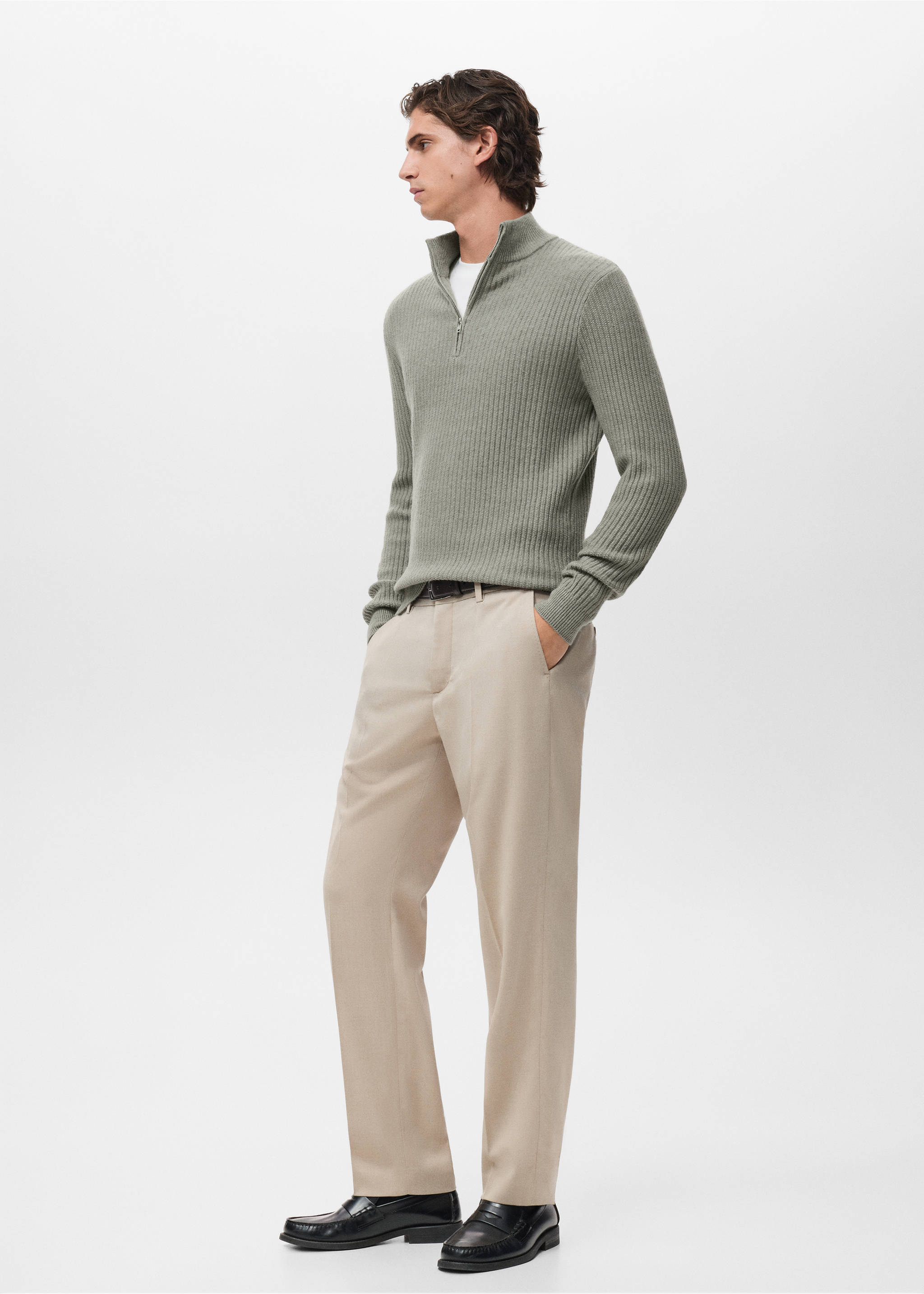 Ribbed sweater with zip neck - Details of the article 2, Pastel Green. Ref: 17007899-00.